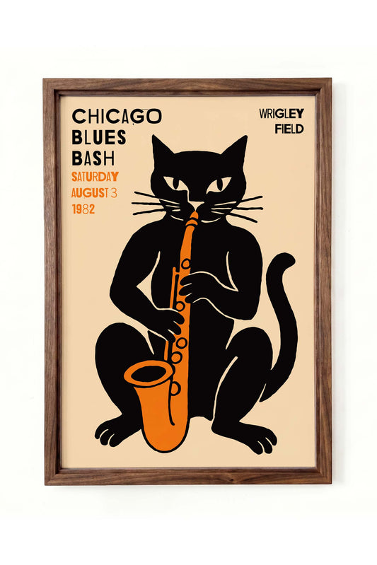 Chicago Blues Bash Saxophone Cat Poster