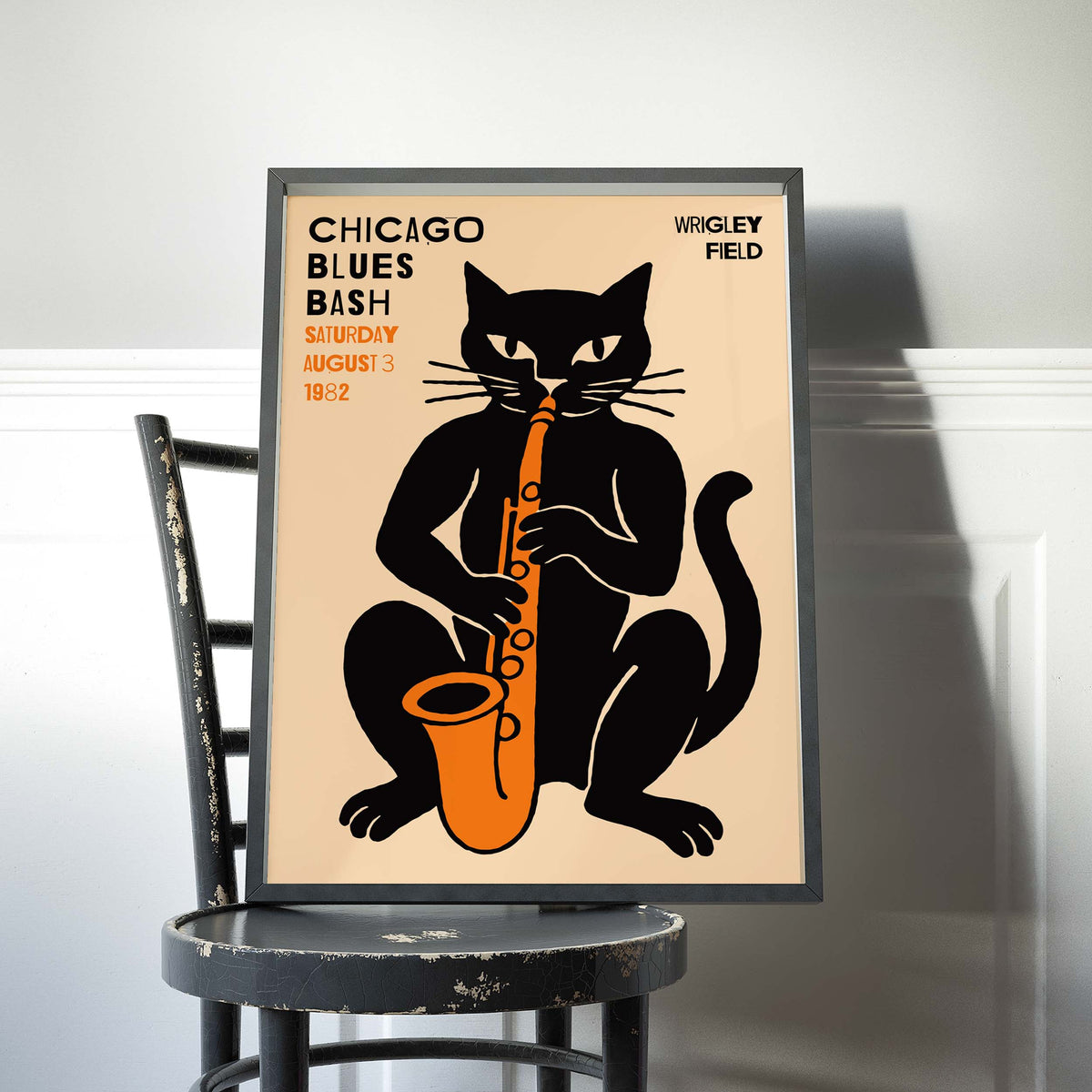 Chicago Blues Bash Saxophone Cat Poster