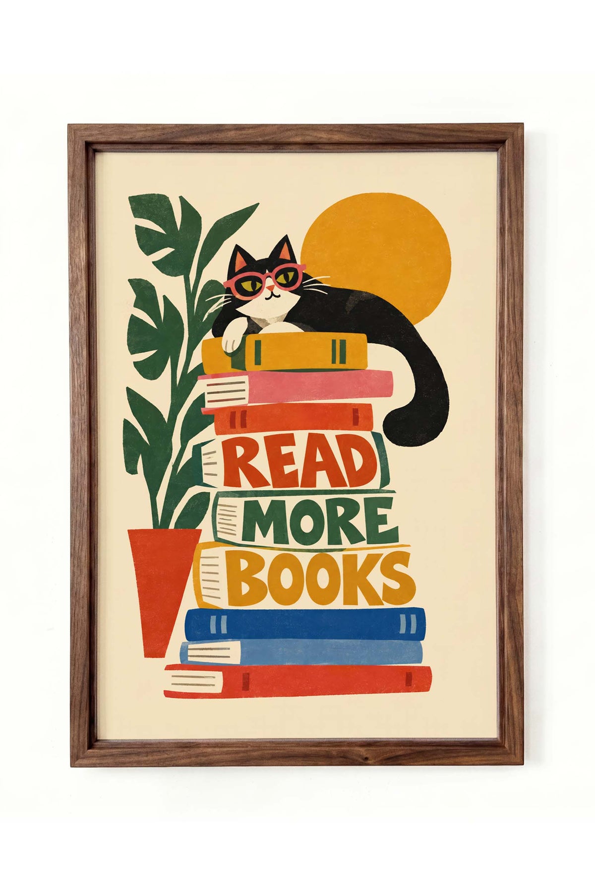 Reading Cat Book Lover Wall Art