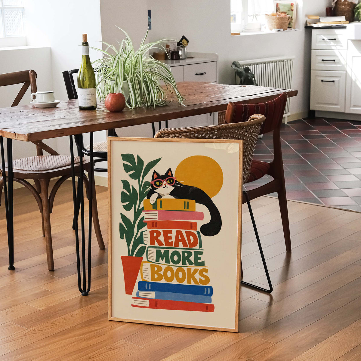 Reading Cat Book Lover Wall Art