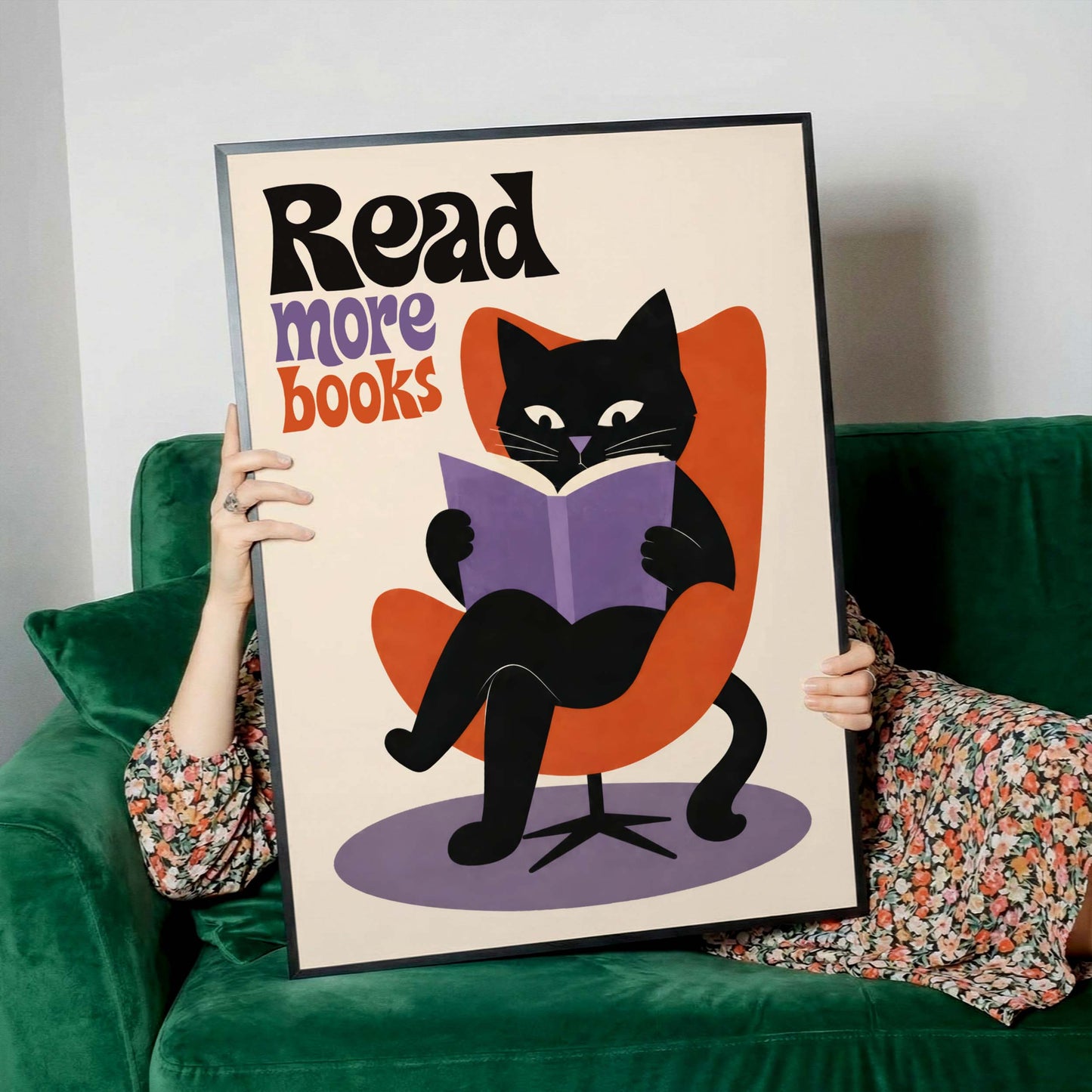 Reading Cat Library Wall Print