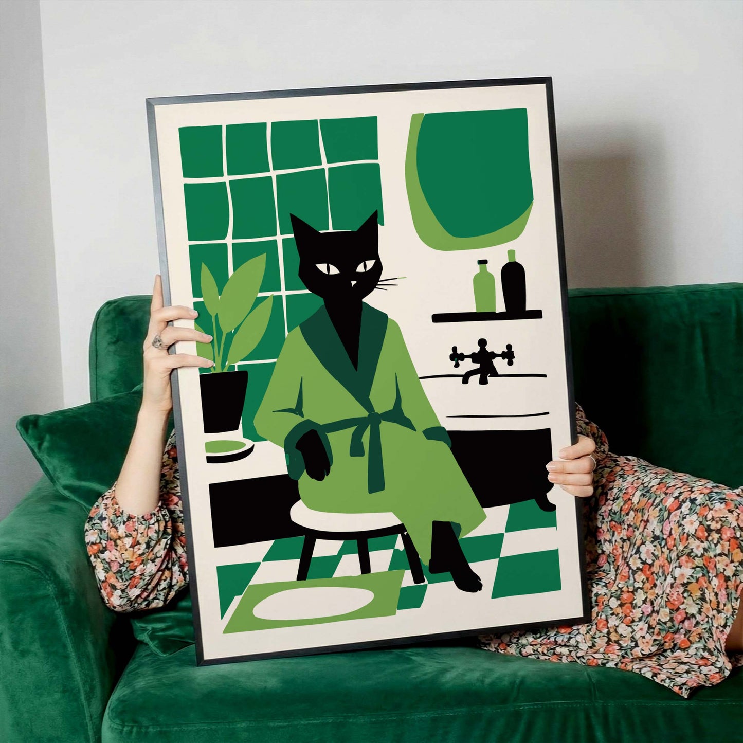 Black Cat Bathroom Wall Art