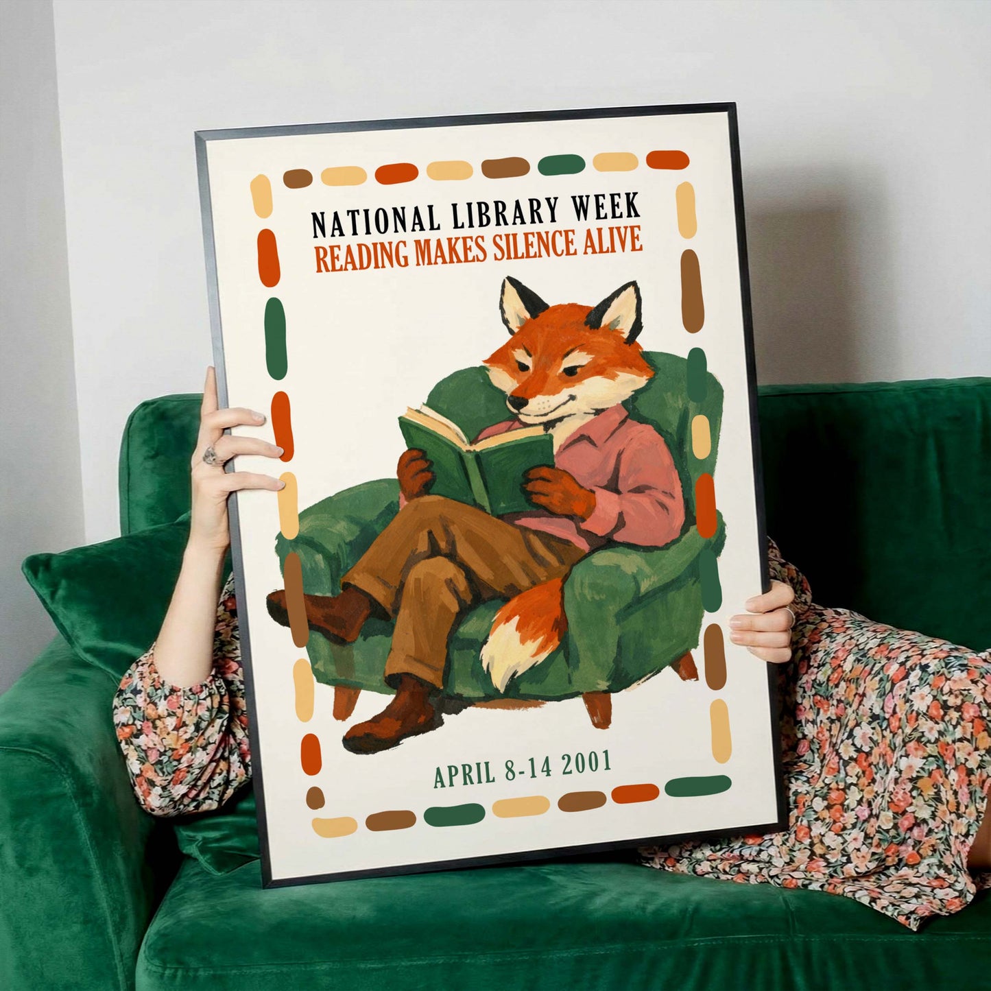 National Library Week Fox Reading Print