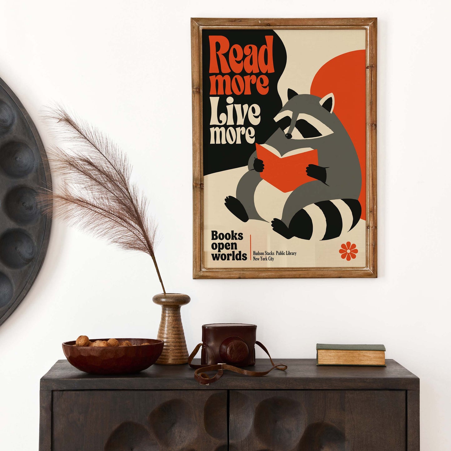 Reading Raccoon Poster Wall Art