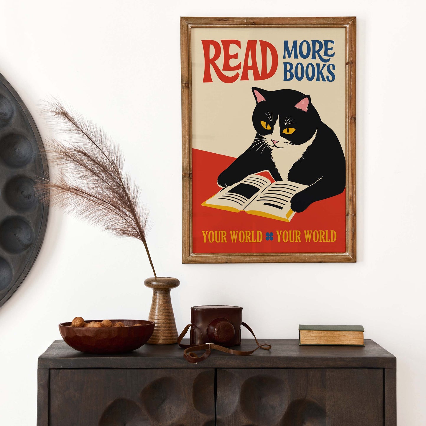 Vintage Reading Cat Library Poster