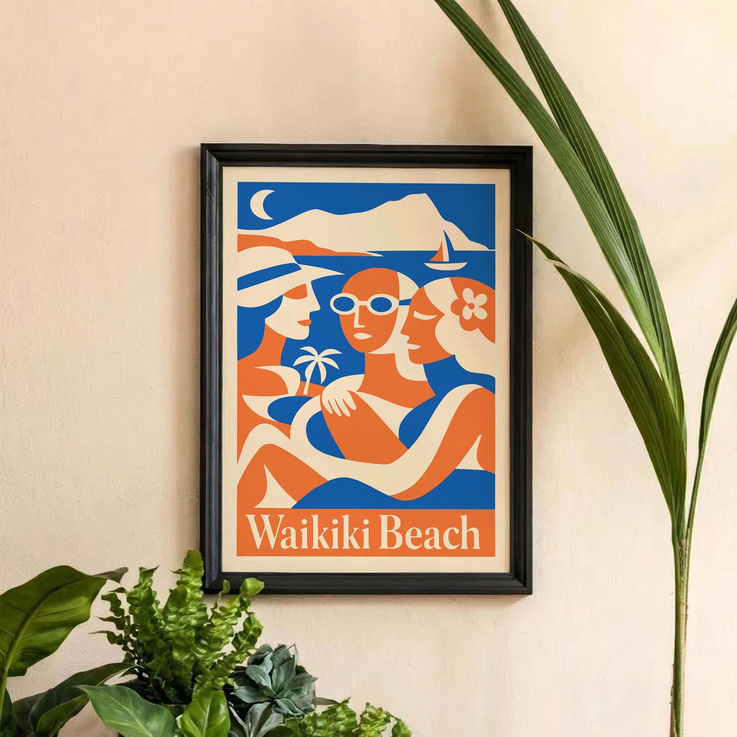 Waikiki Beach Retro Print