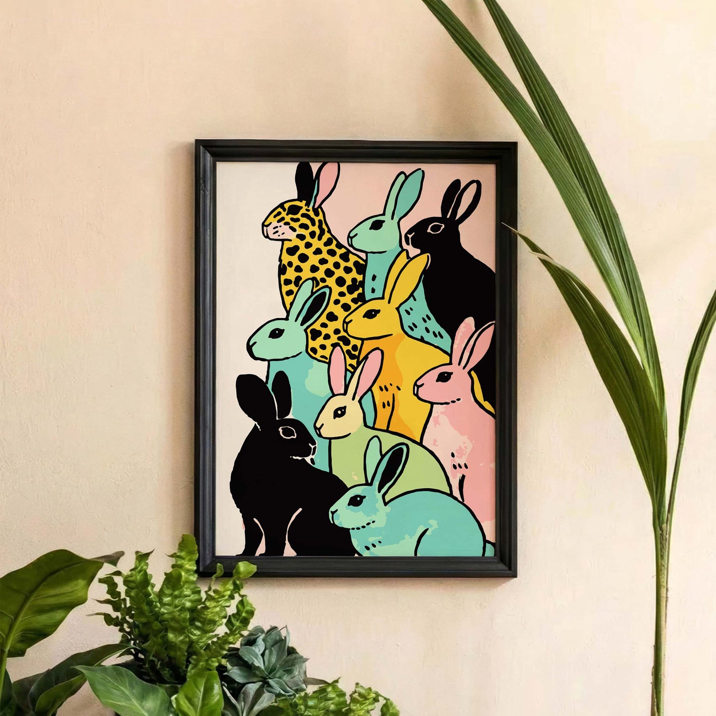 Colorful Rabbits Pattern Poster Wall Art