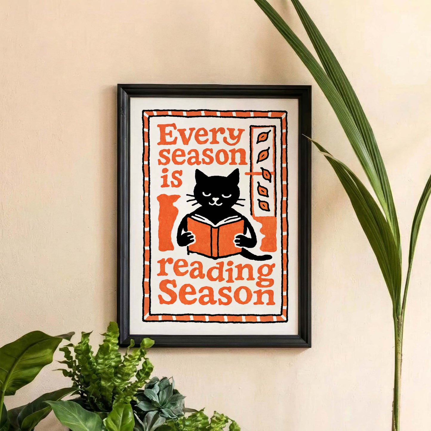 Reading Season Cat Wall Art Print
