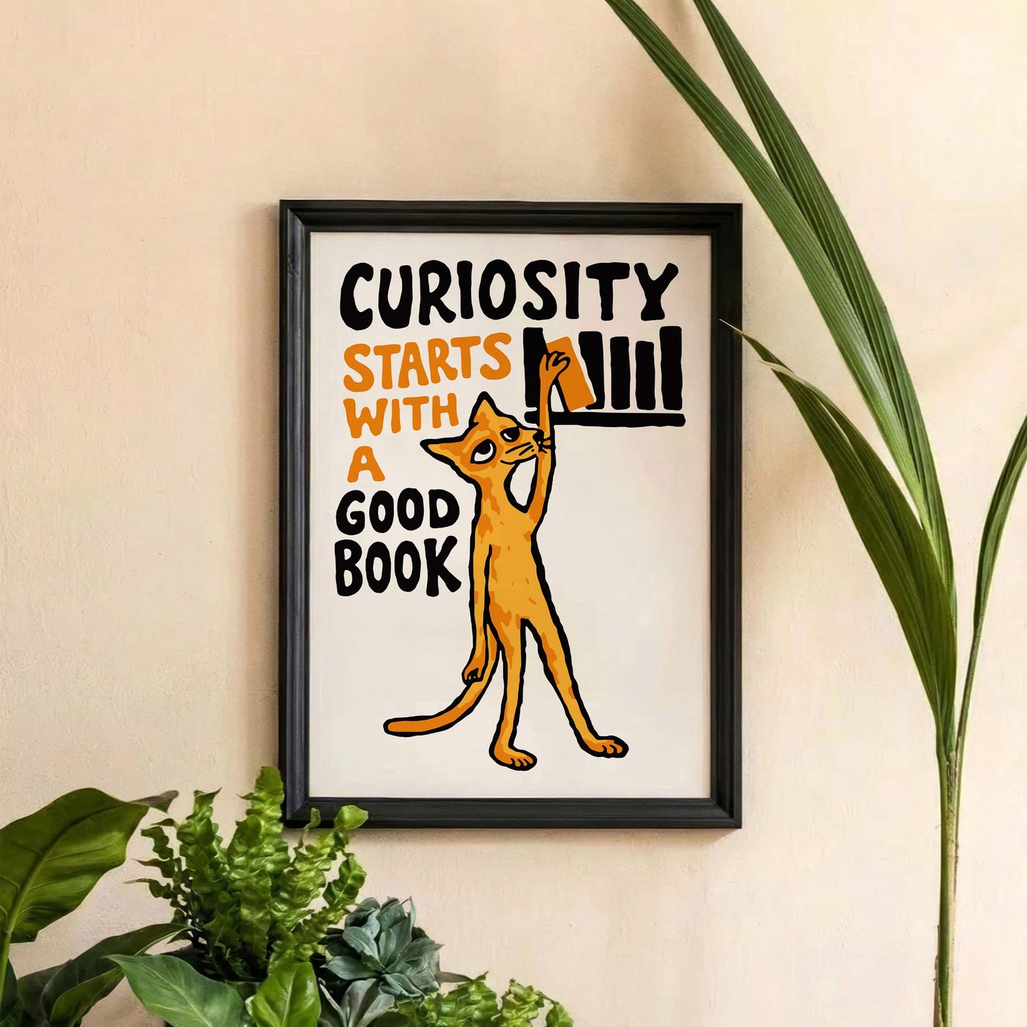 Curiosity Reading Cat Poster Print