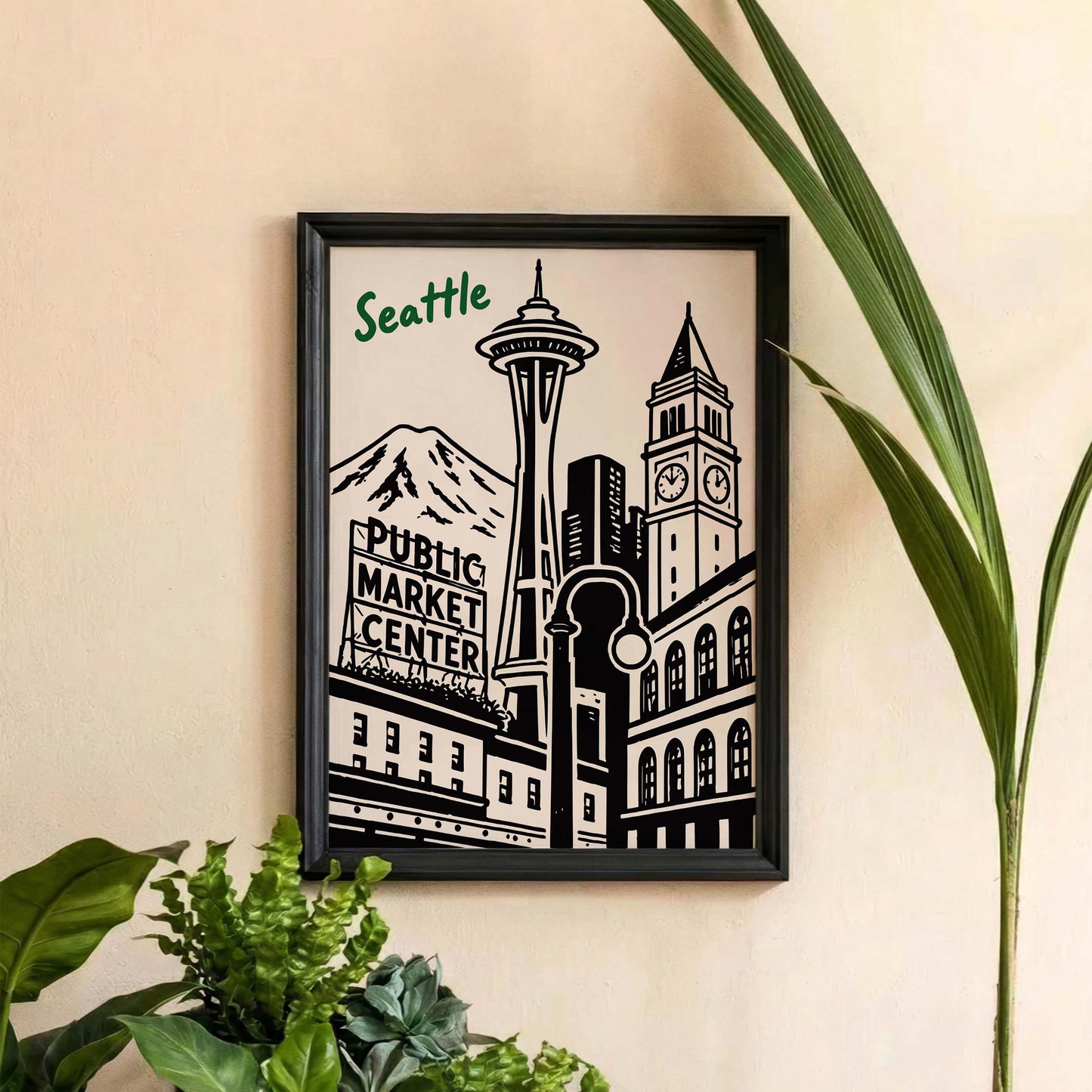 Seattle Landmark Skyline Vintage Poster