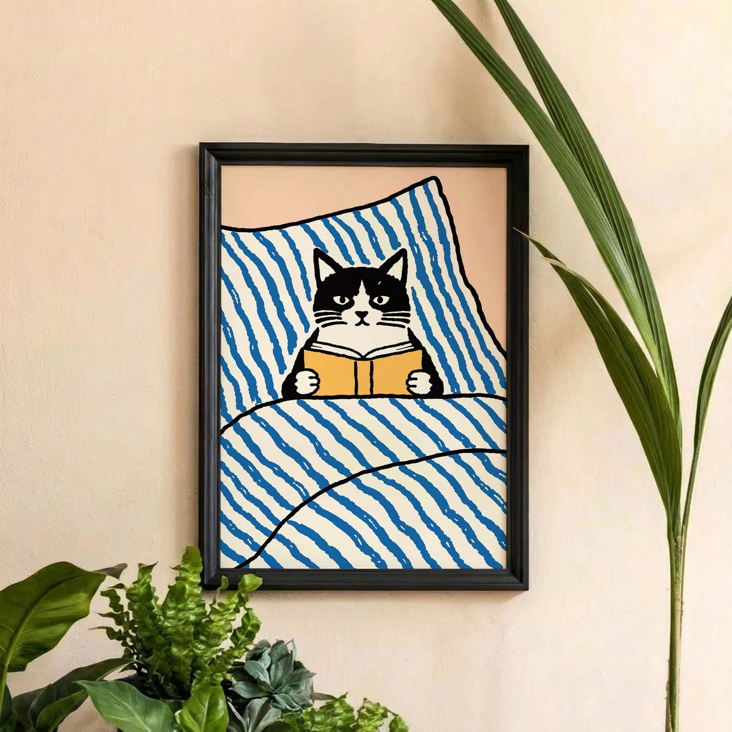 Cozy Cat Reading in Bed Poster