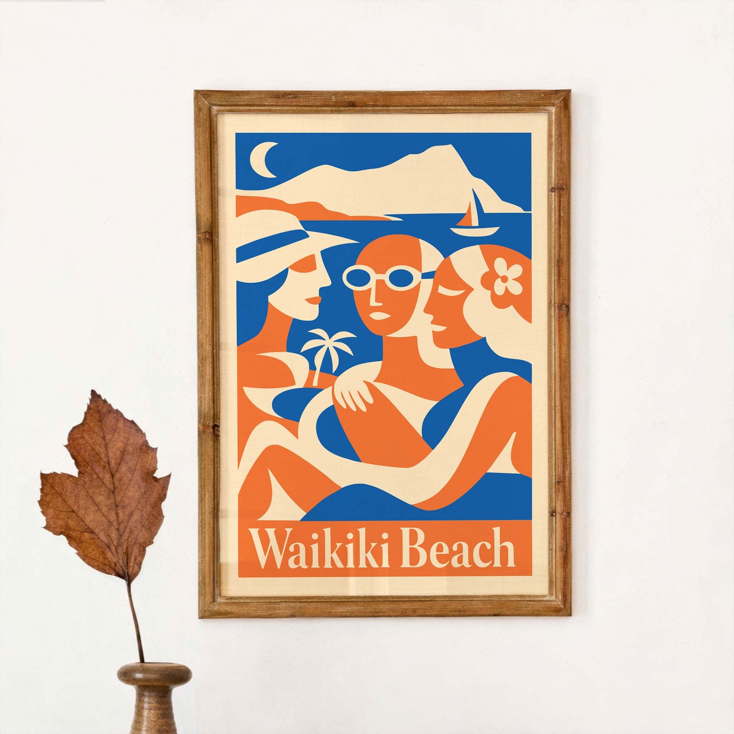 Waikiki Beach Retro Print