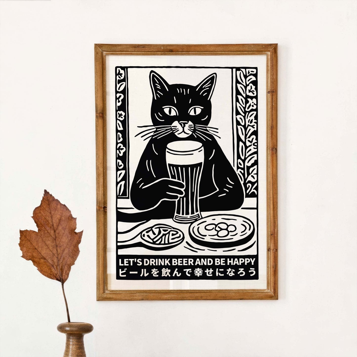 Beer Drinking Cat Poster Print