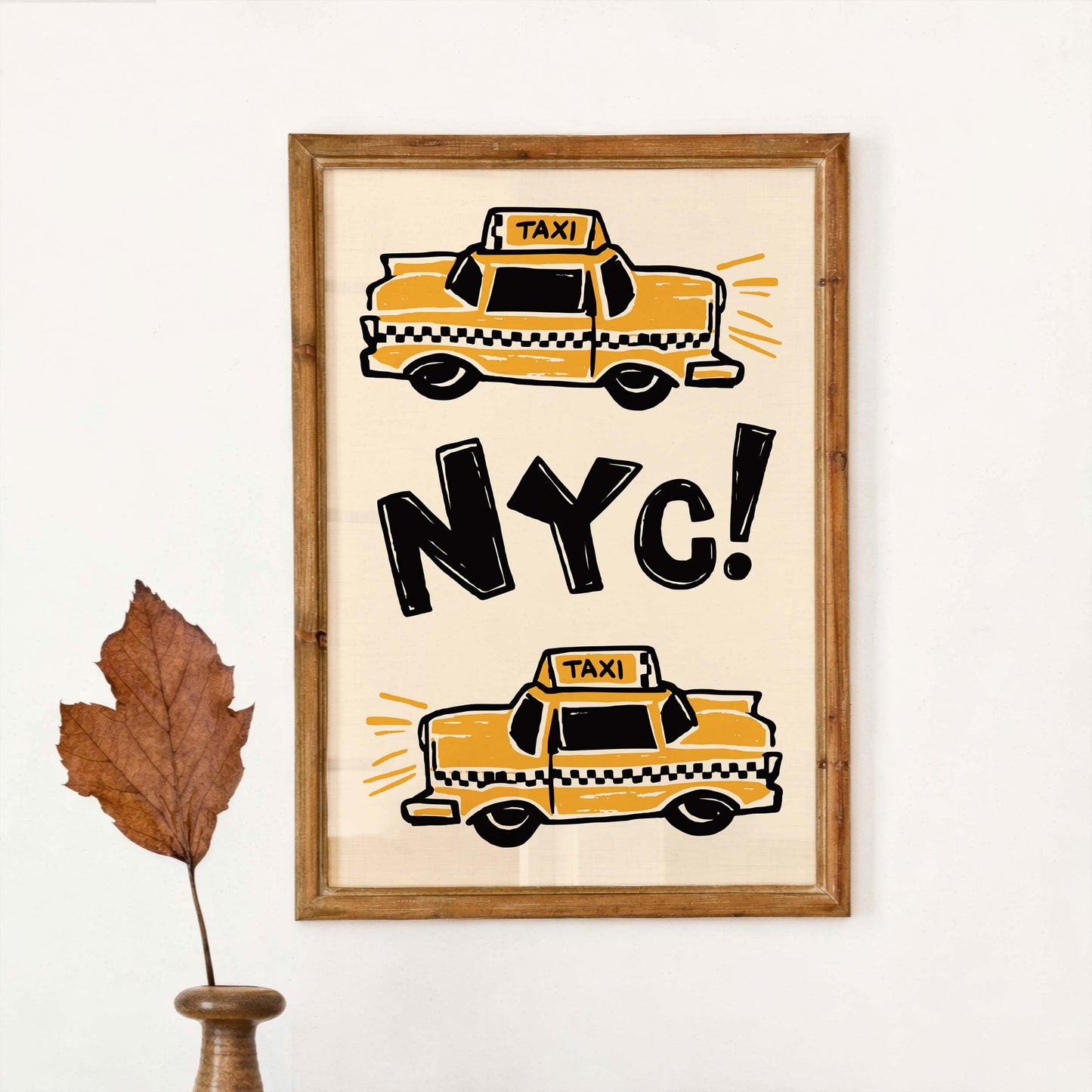 NYC Yellow Taxi Illustration Poster Wall Art
