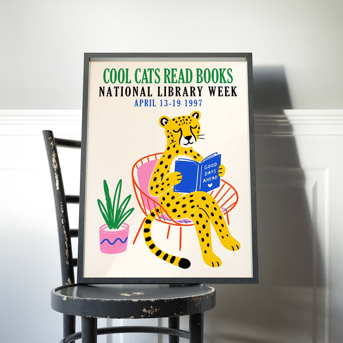 Cheetah Reading Library Poster Print