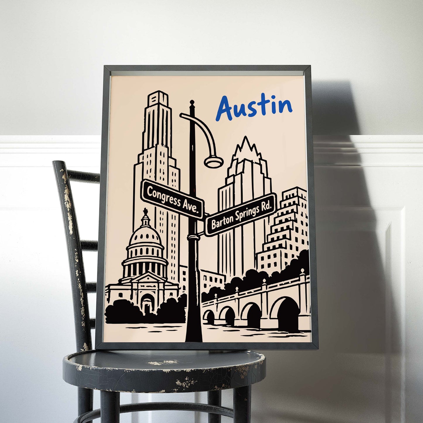 Austin Skyline Street Sign Art Print