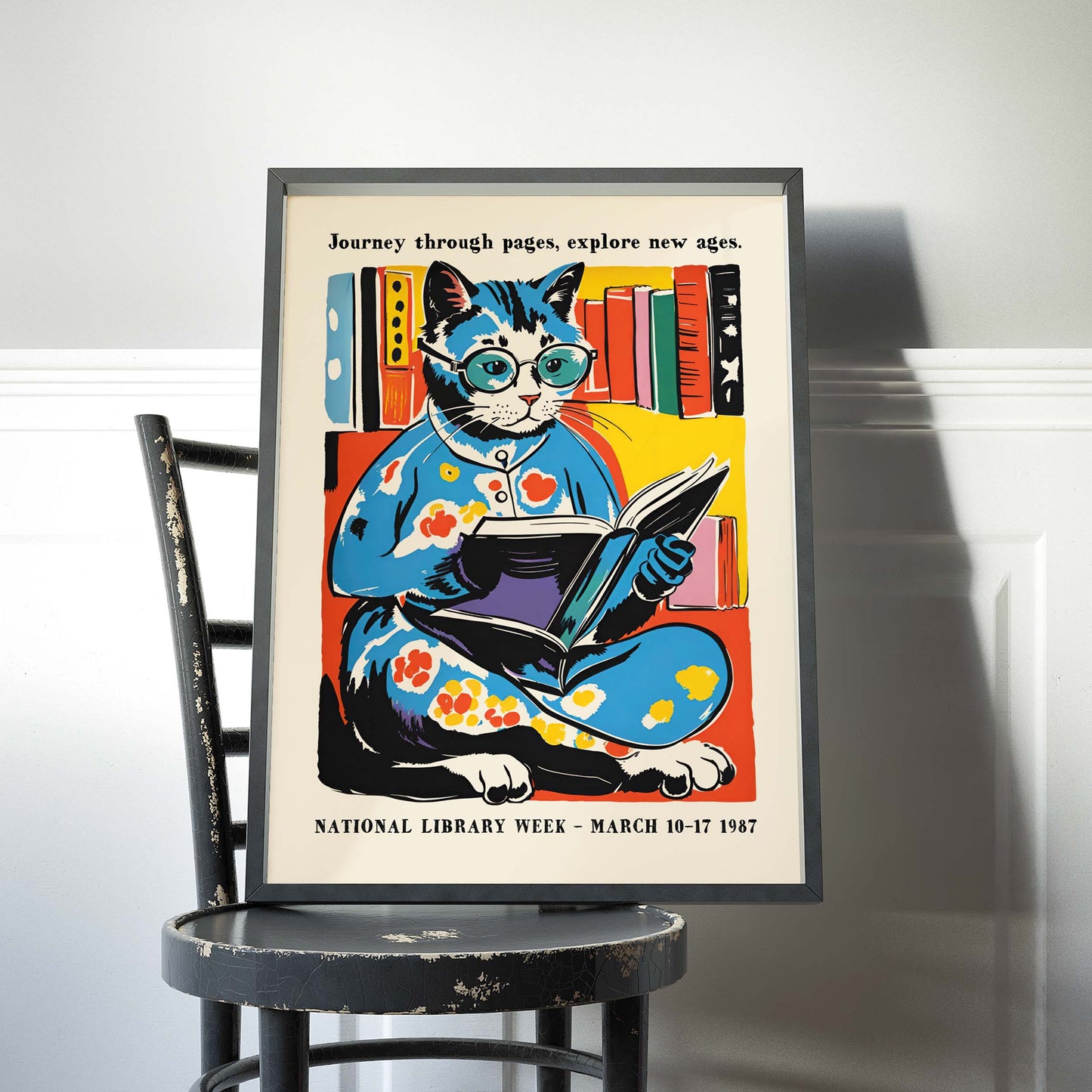 Reading Cat Library Week Art Print