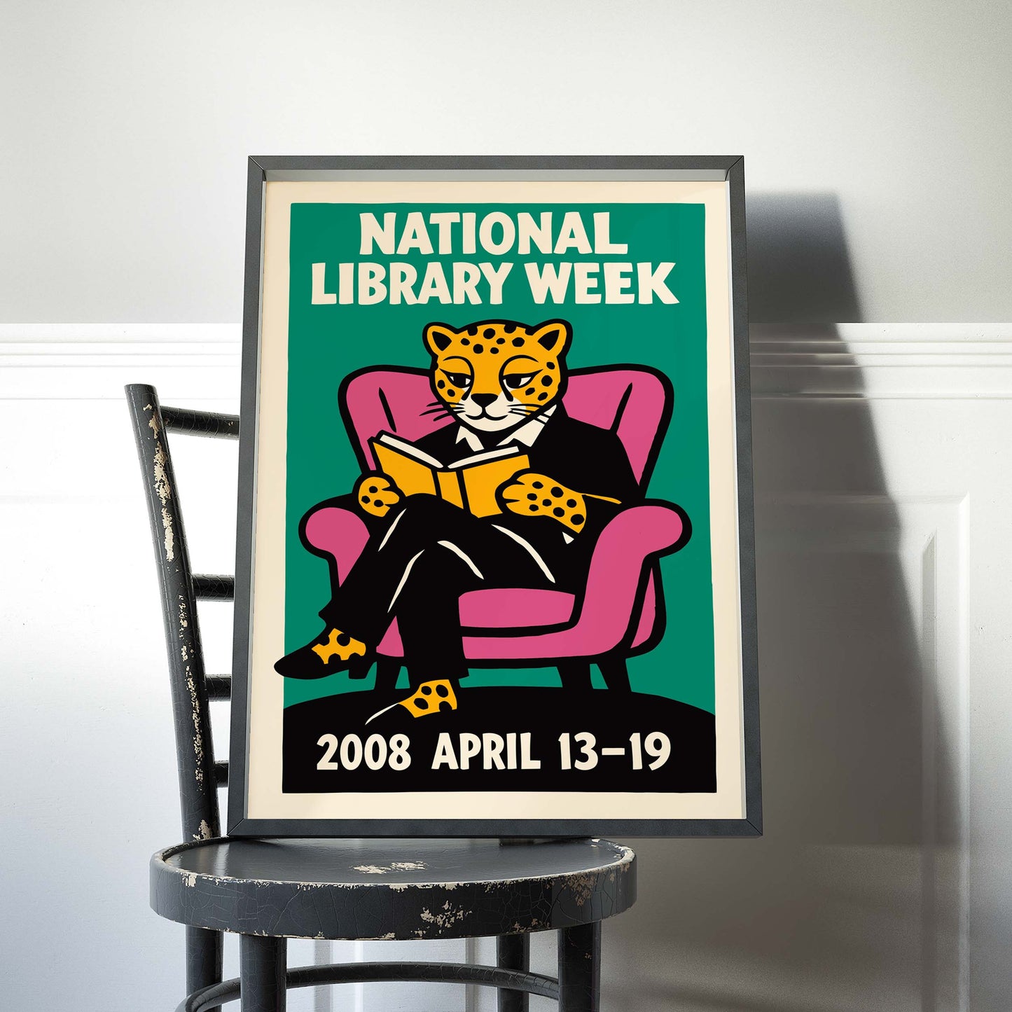Library Week Reading Leopard Poster