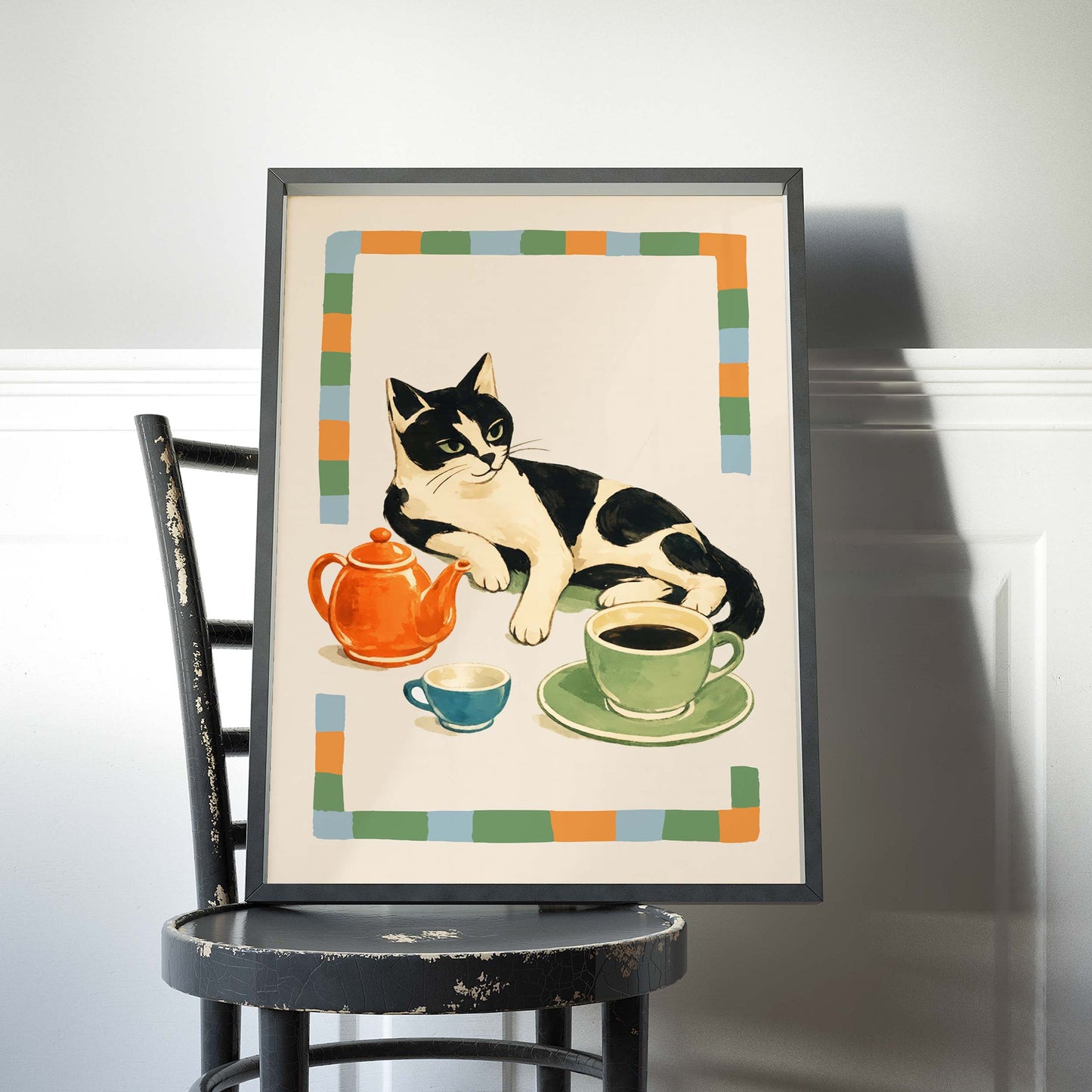 Cat Coffee Tea Kitchen Wall Art Print