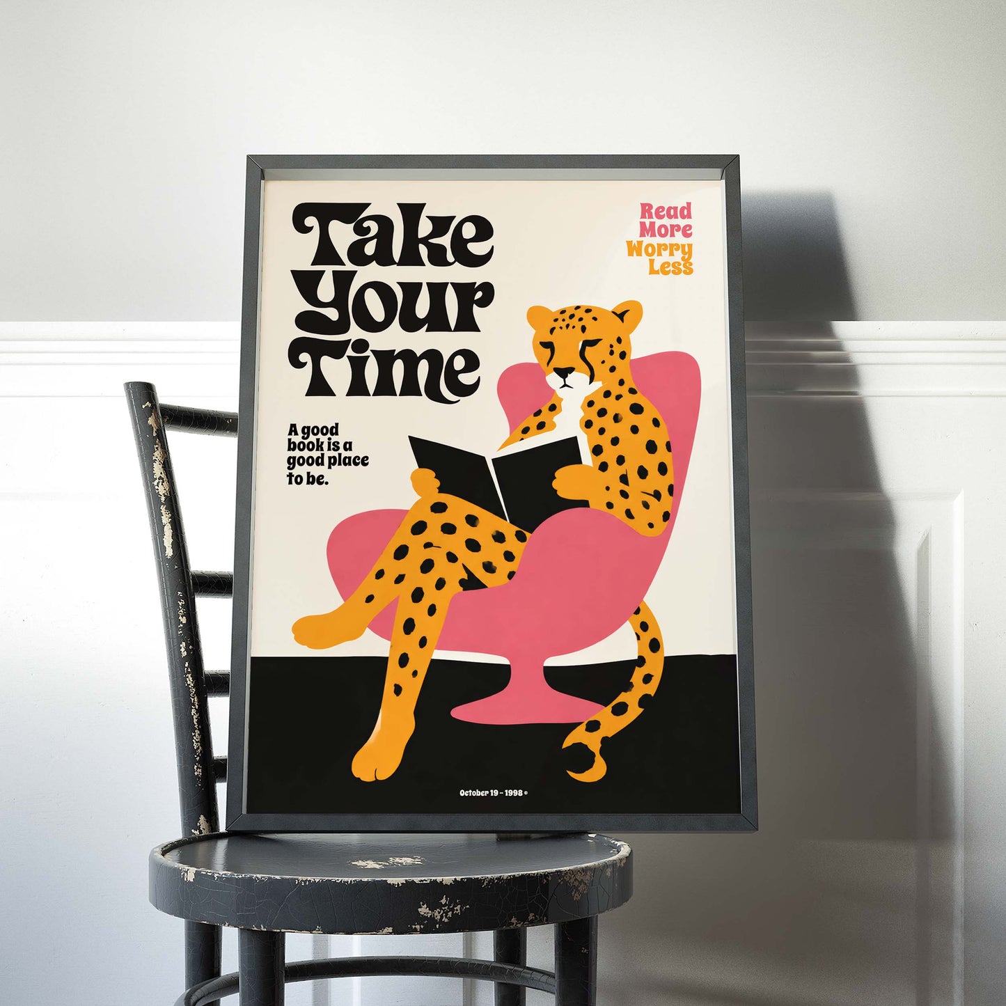 Retro Read More Worry Less Cheetah Poster