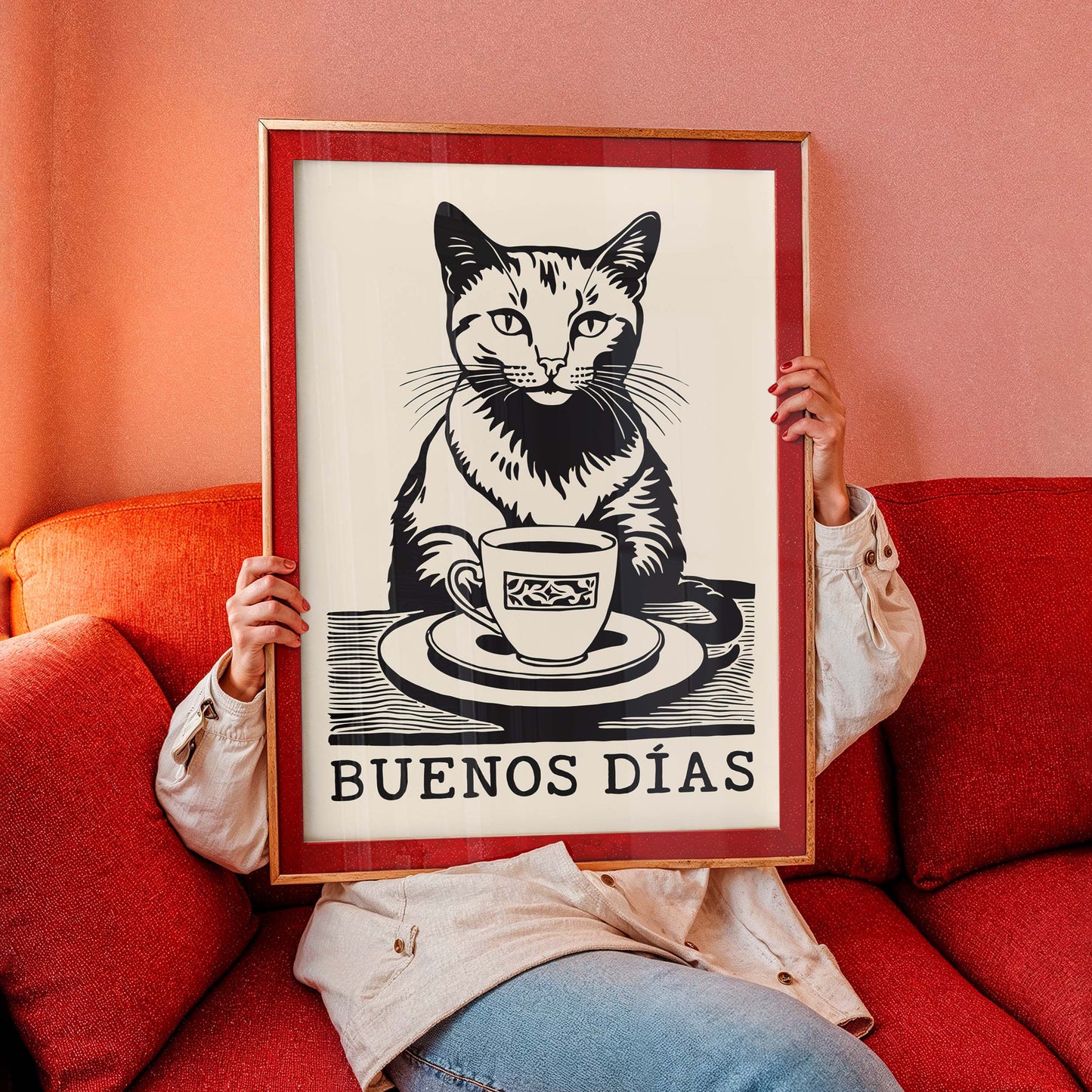 Buenos Dias Cat Coffee Wall Print