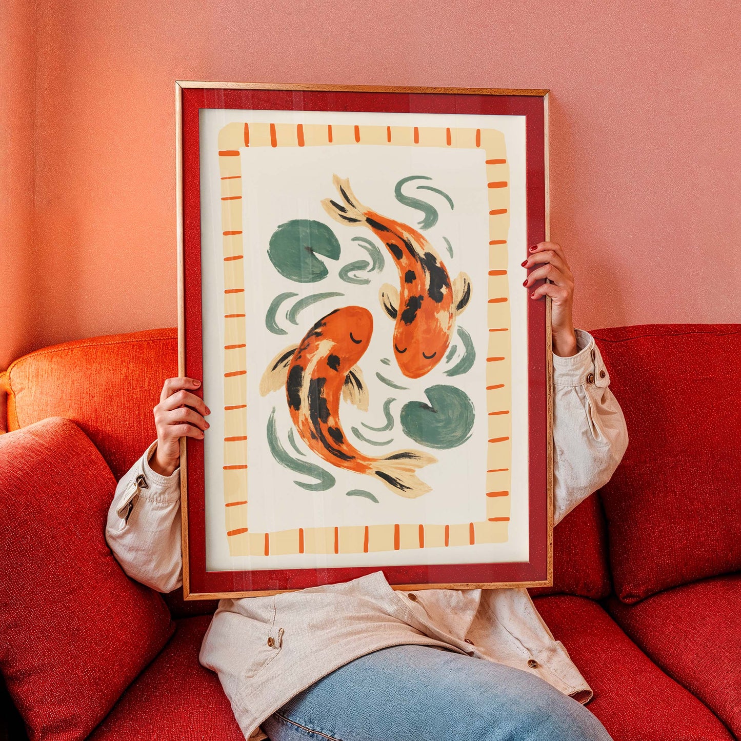 Koi Fish Illustration Wall Print