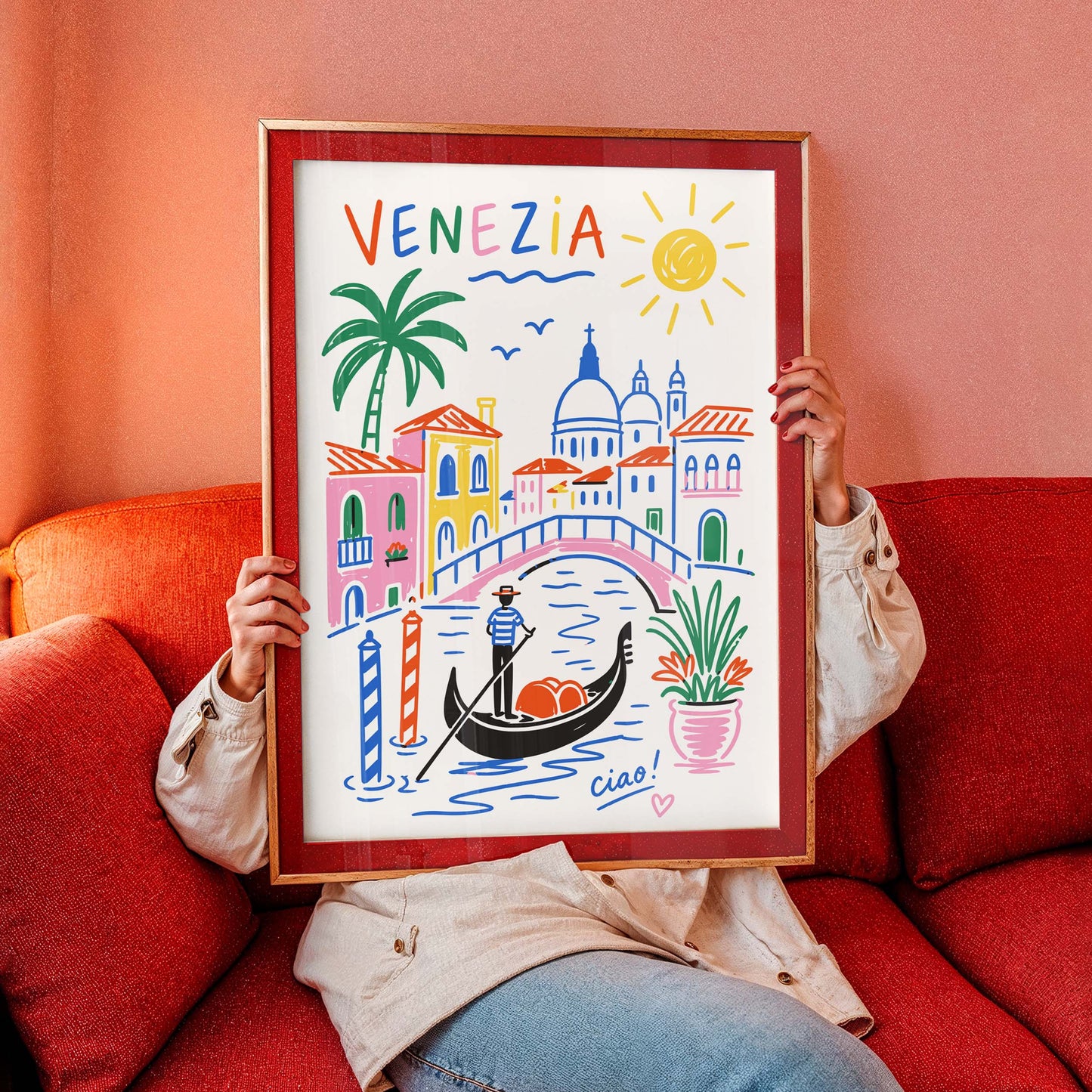 Venezia Gondola Travel Illustration Print