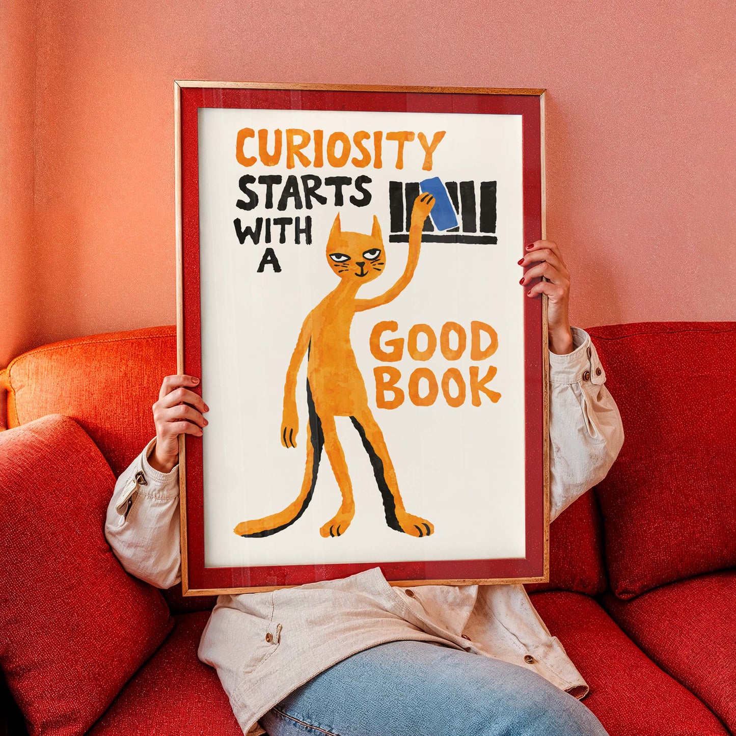 Curiosity Good Book Cat Print