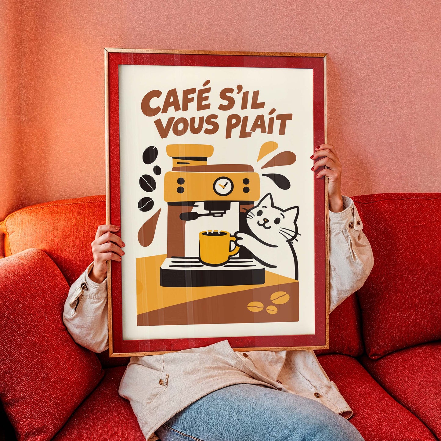 Cafe Sil Vous Plait Cat Poster