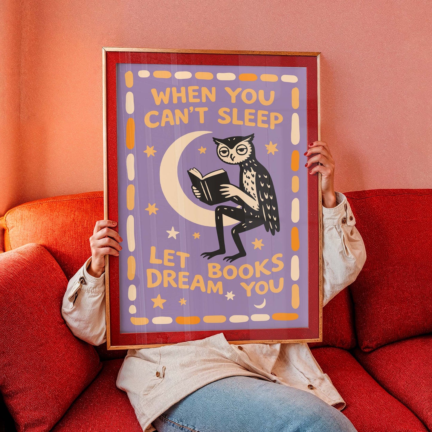 Owl Reading Night Books Wall Art