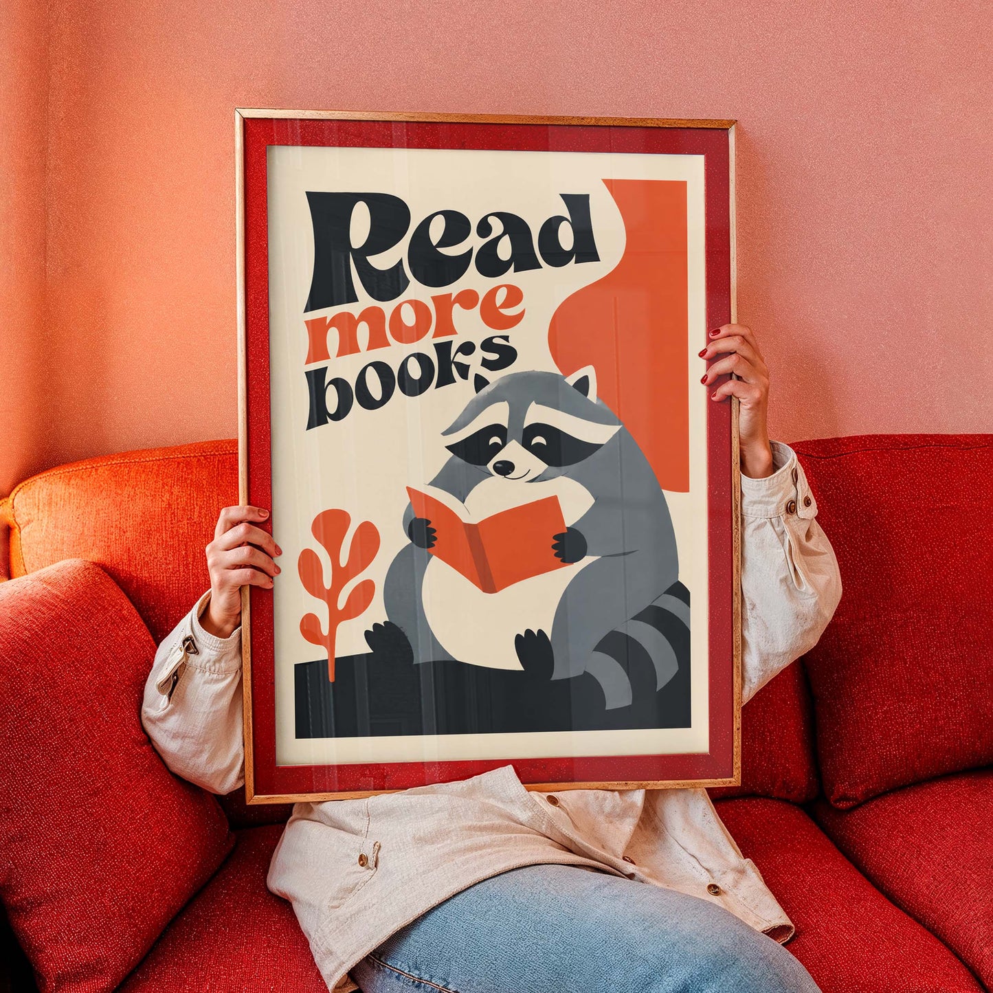 Cute Raccoon Reading Books Print