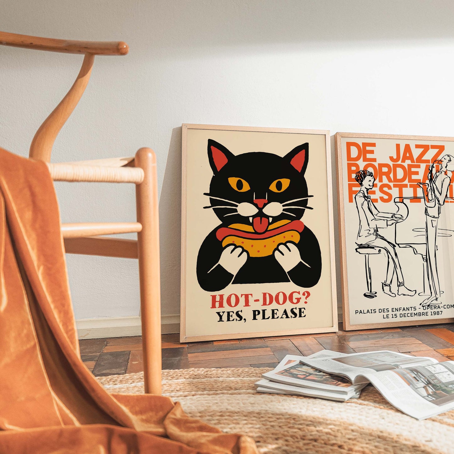 Funny Hot Dog Cat Kitchen Print