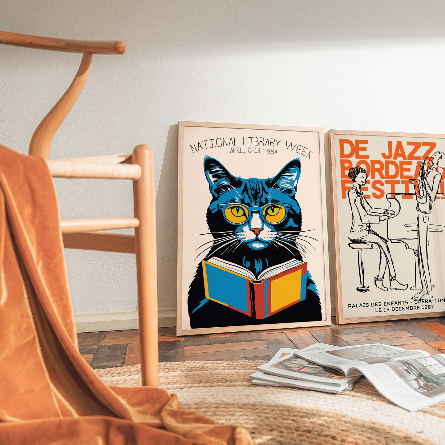 Cat With Glasses Reading Poster Art Print