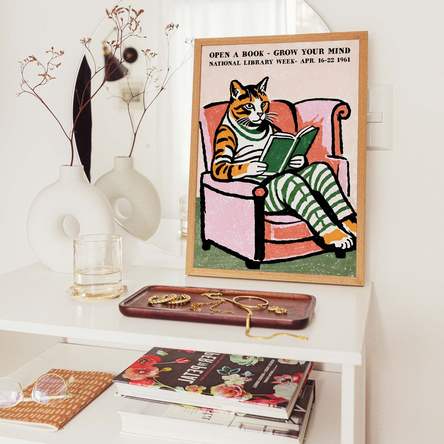 Library Week Reading Cat Poster