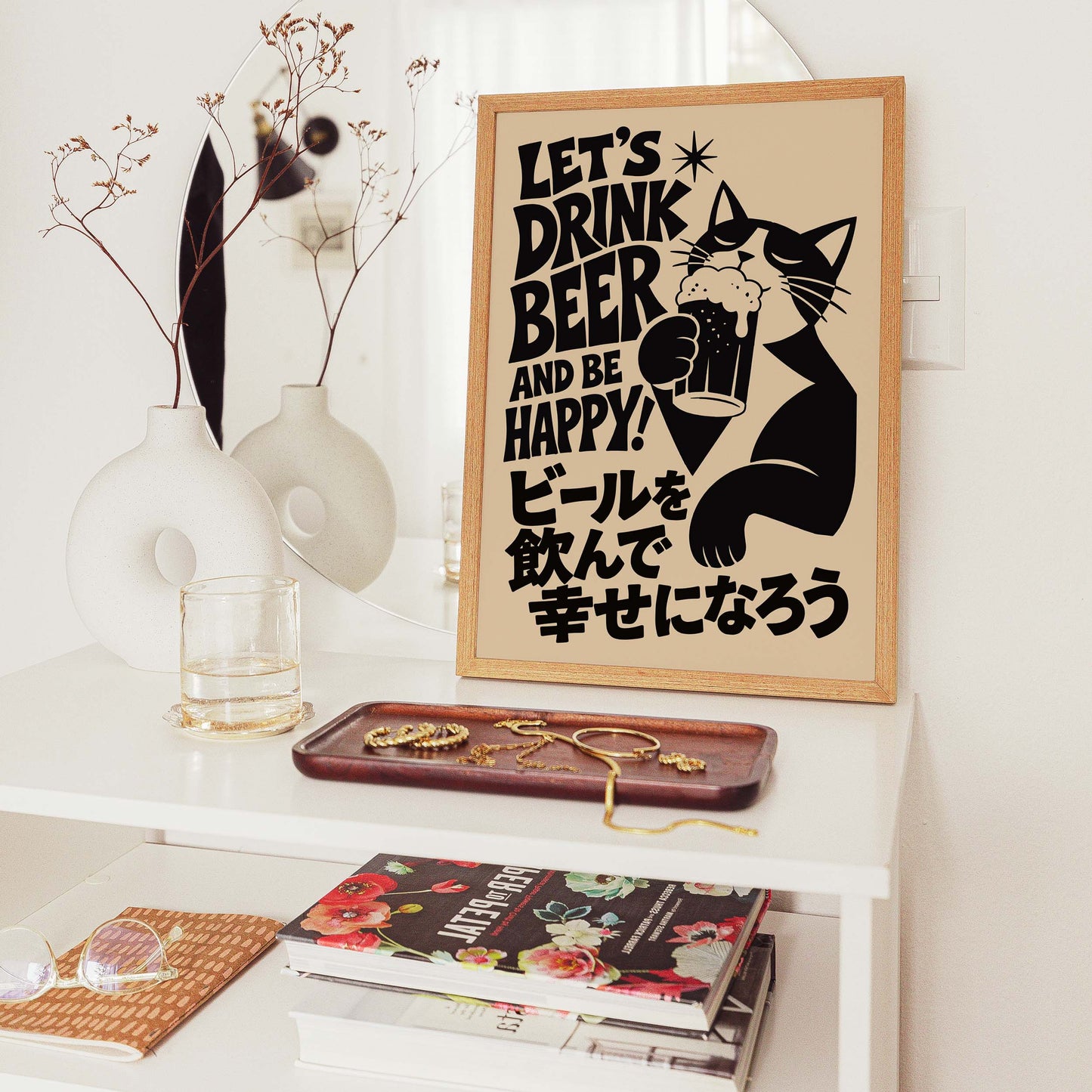 Retro Beer Lover Cat Print