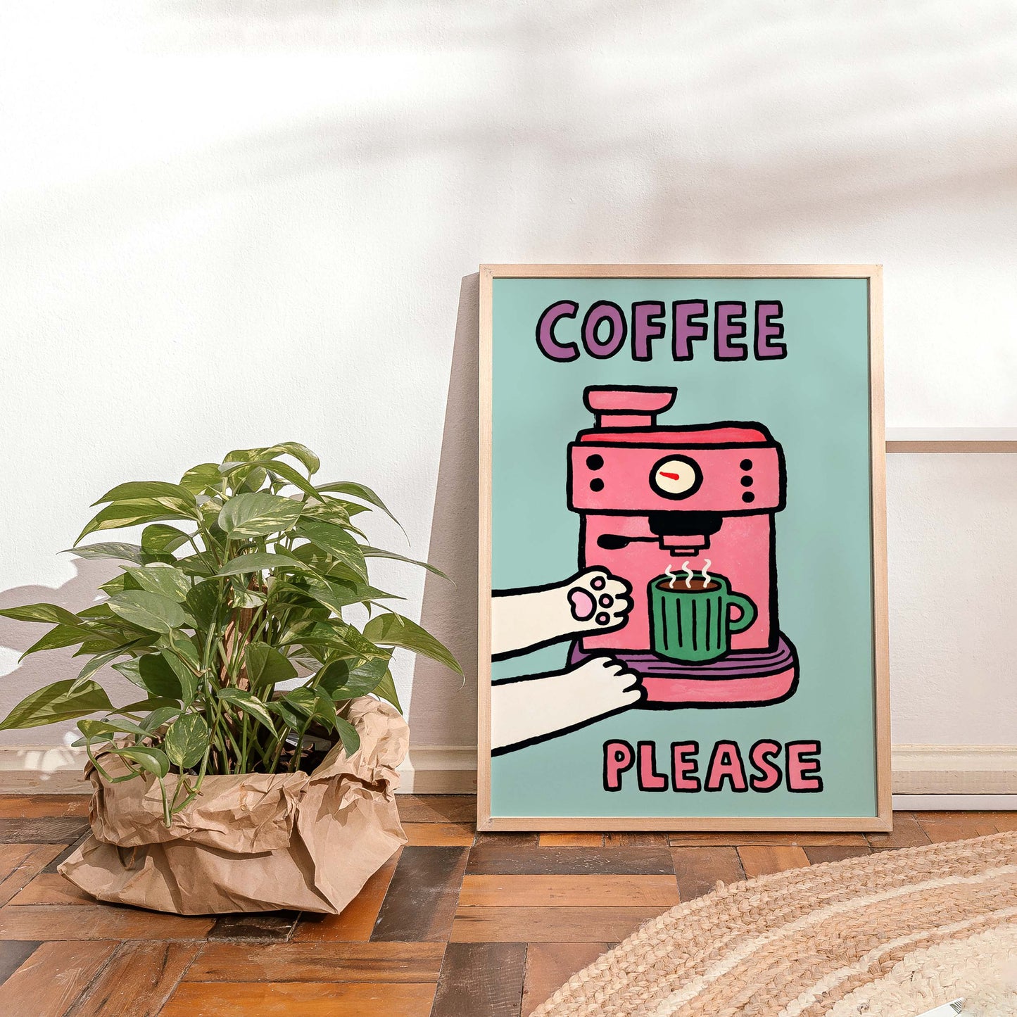 Coffee Please Cat Poster Print