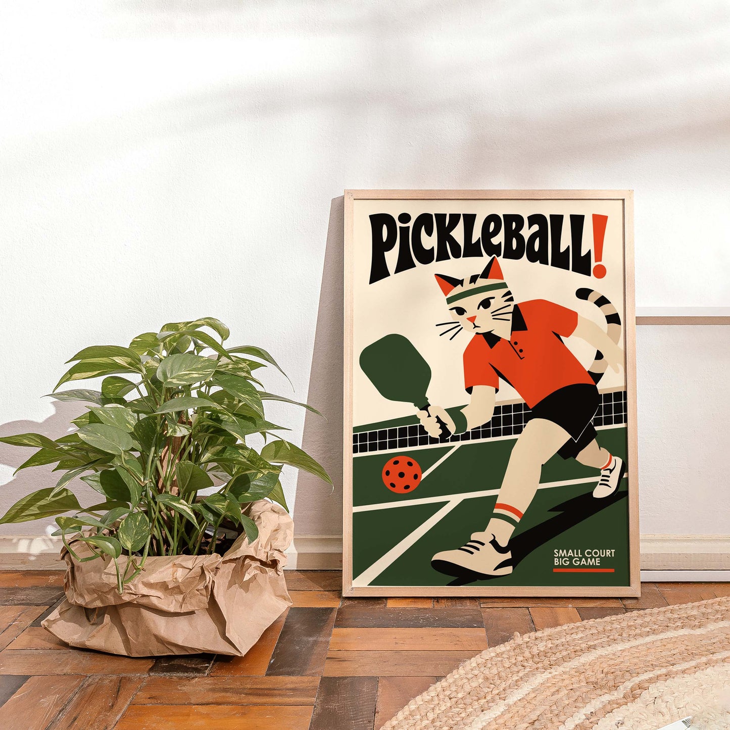 Pickleball Cat Wall Art Game Room Print