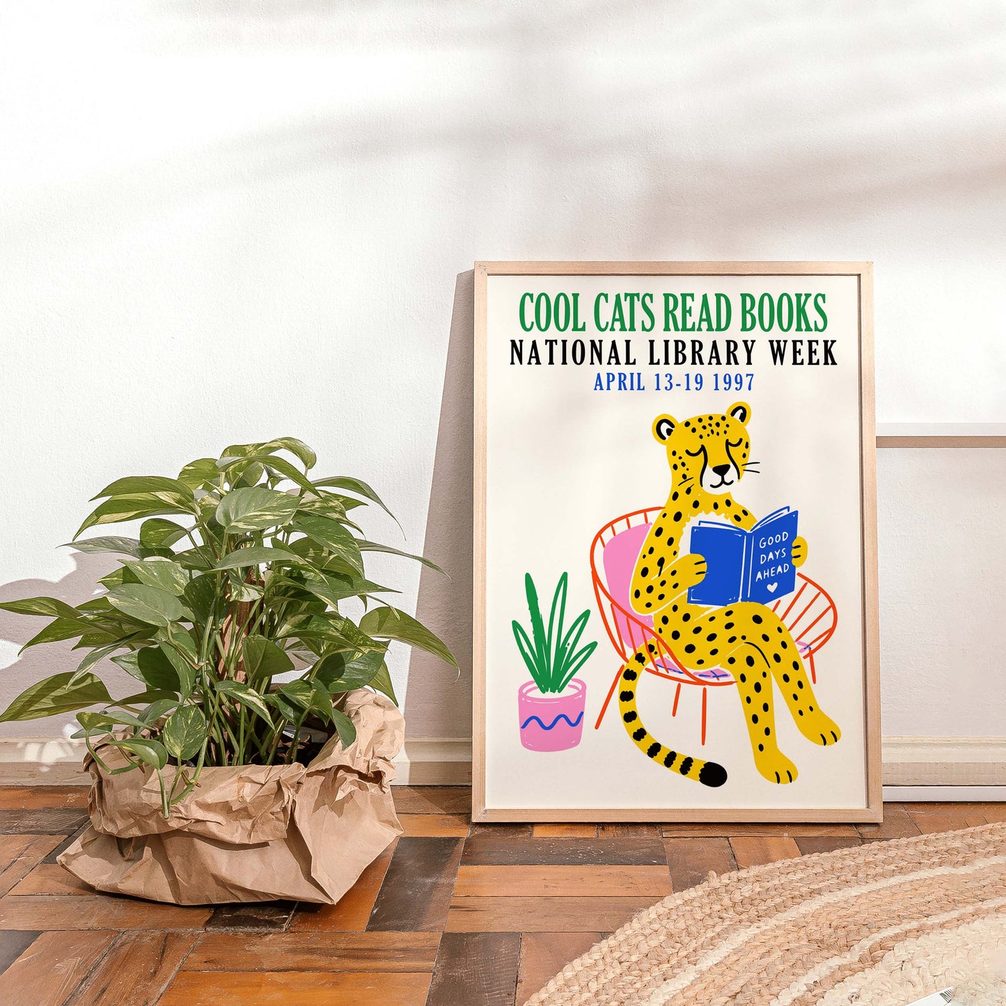 Cheetah Reading Library Poster Print