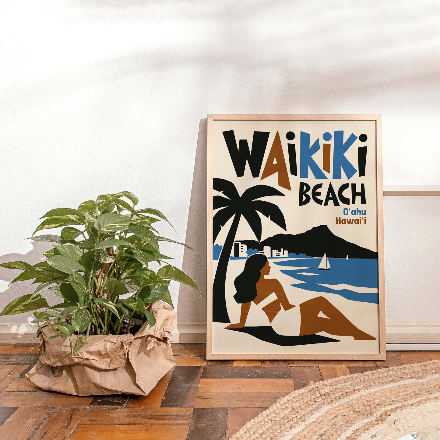 Waikiki Beach Retro Print