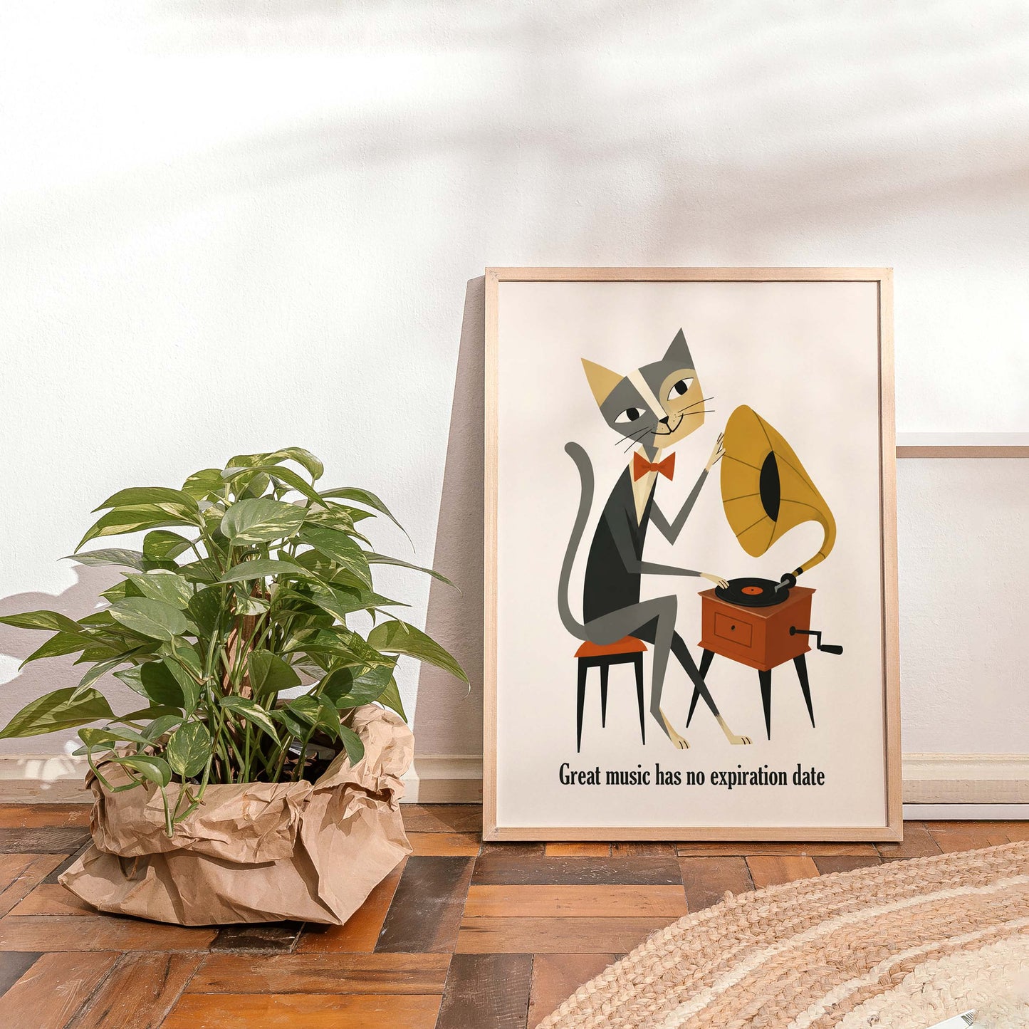 Vintage Cat Gramophone Wall Art