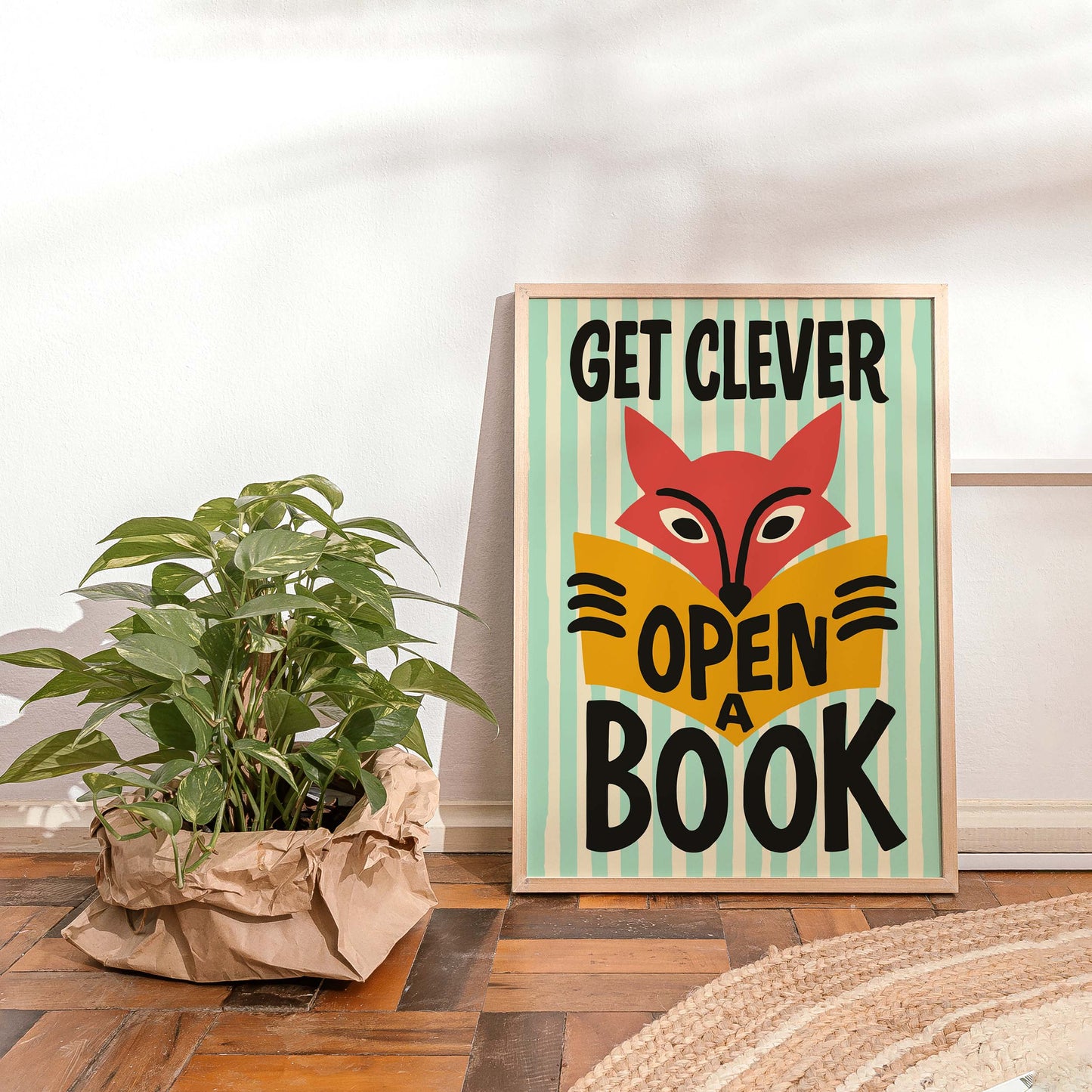 Clever Fox Reading Print Library Art