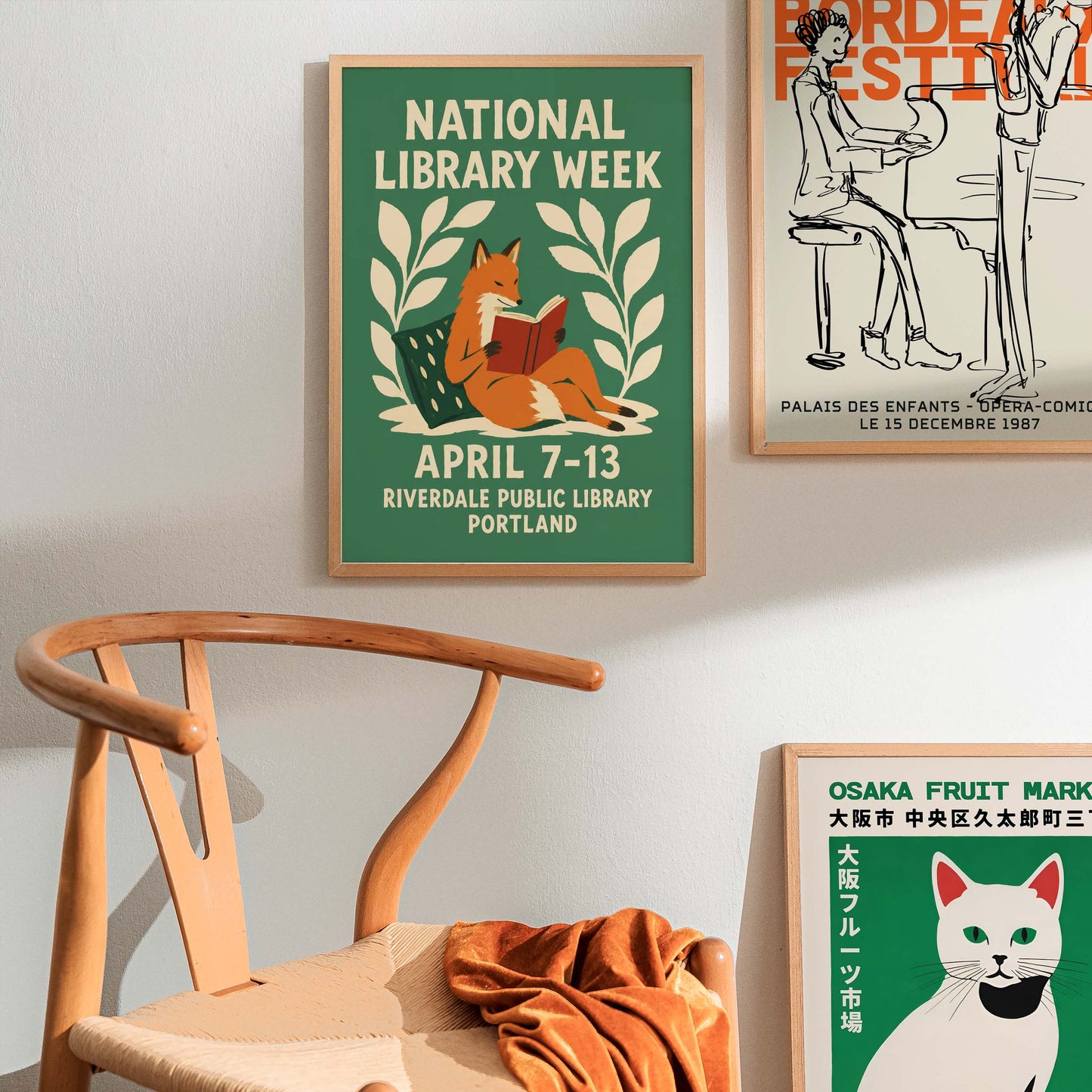 National Library Week Fox Reading Poster