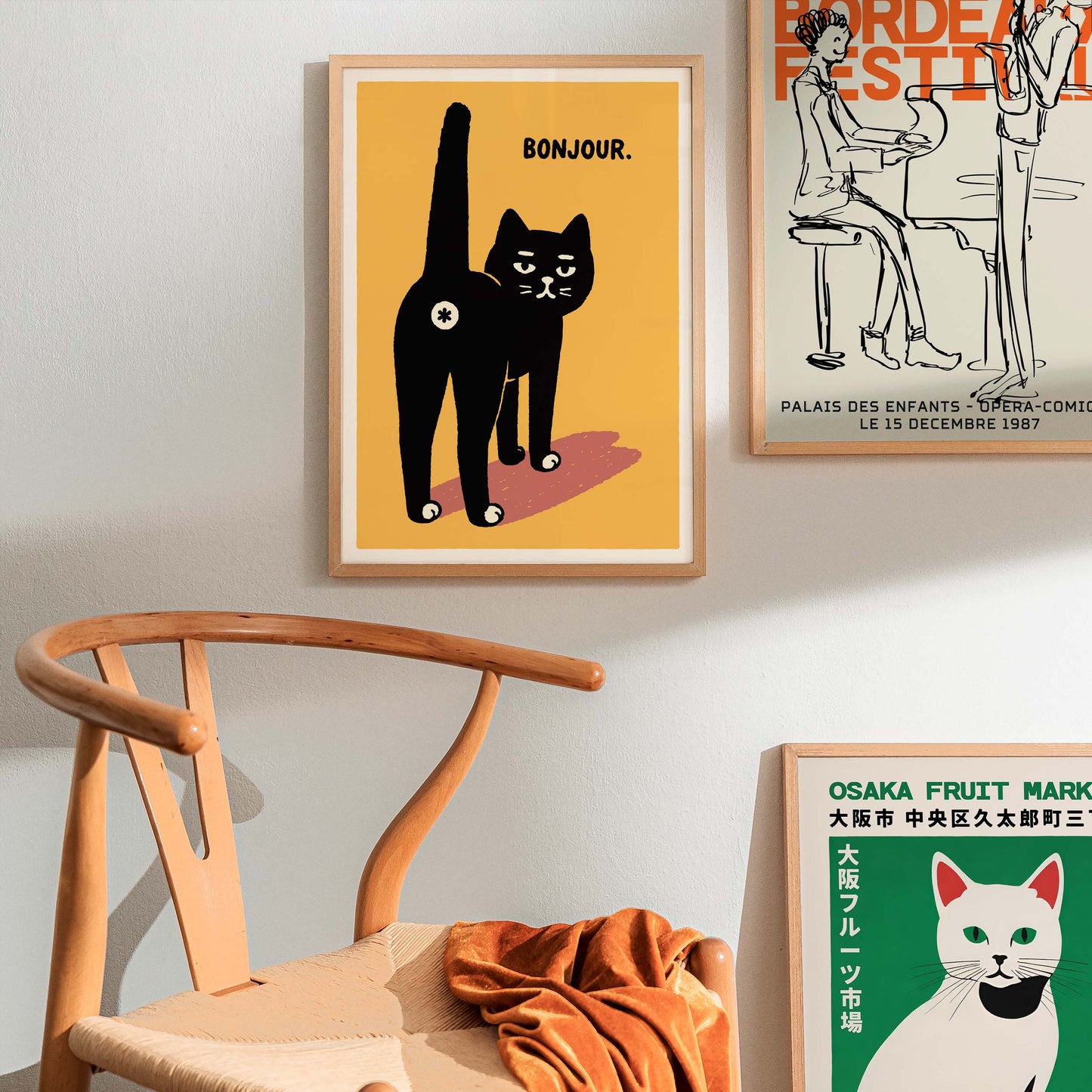 Bonjour Black Cat Poster