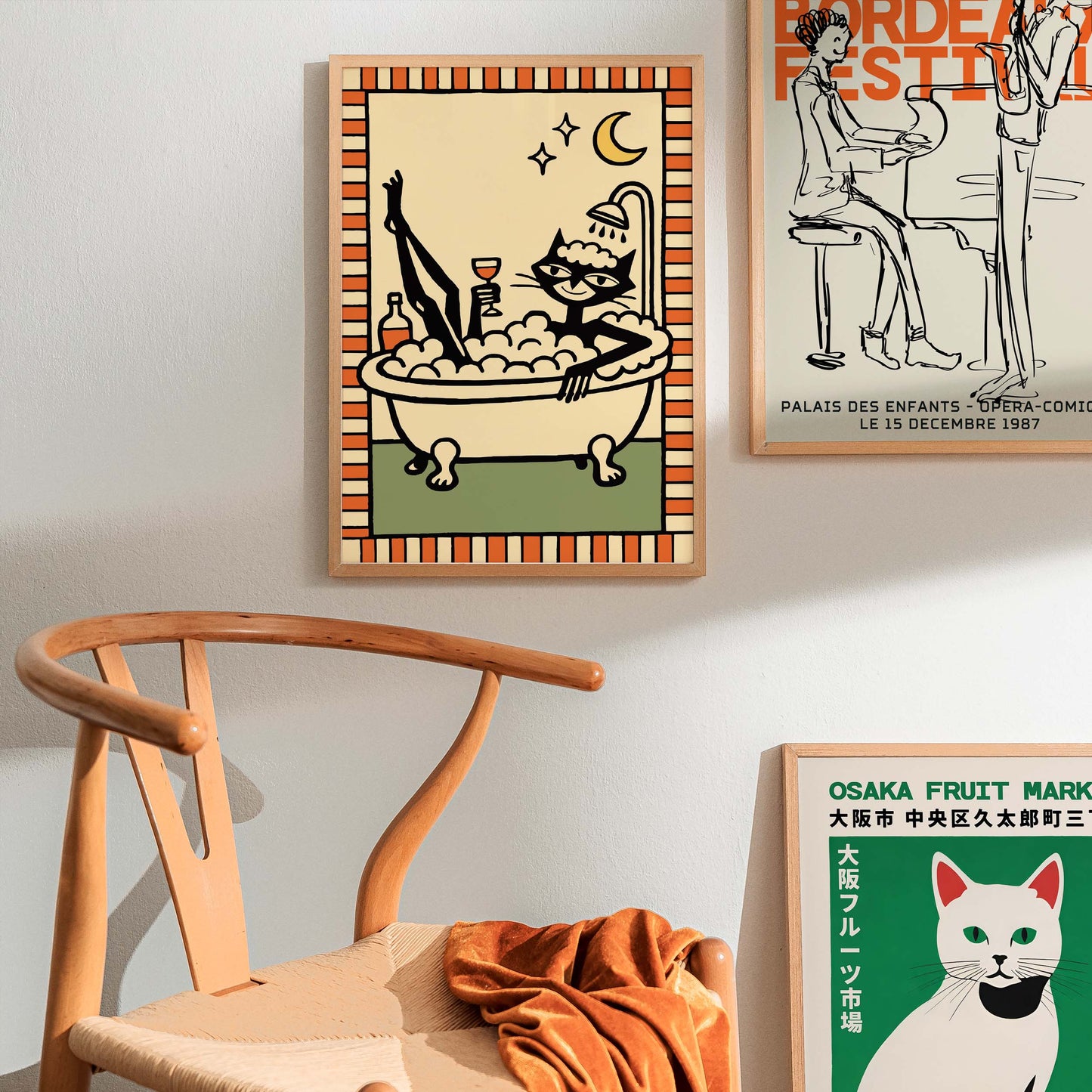 Moonlit Cat Bath Poster Wall Print