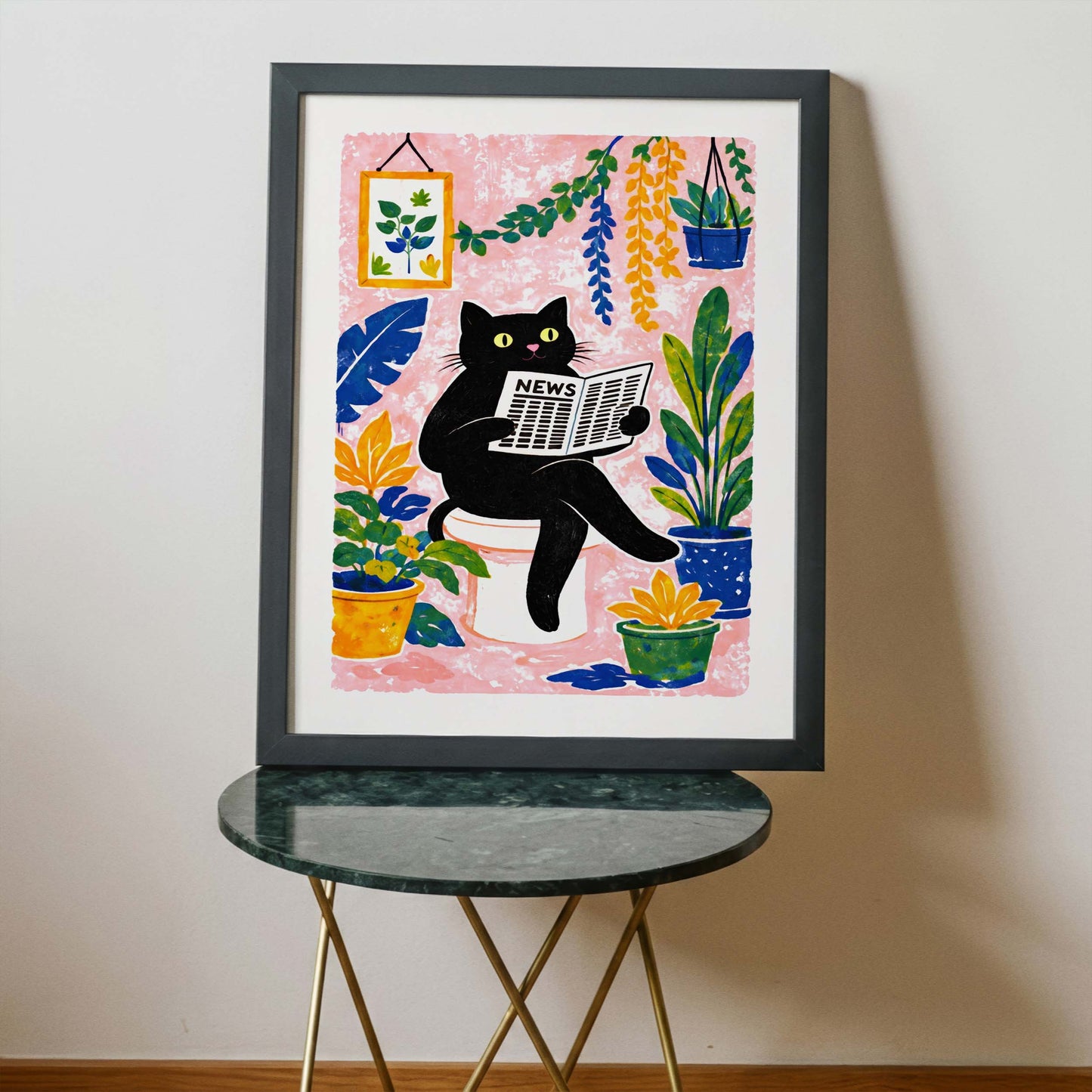 Reading Cat Botanical Poster Print