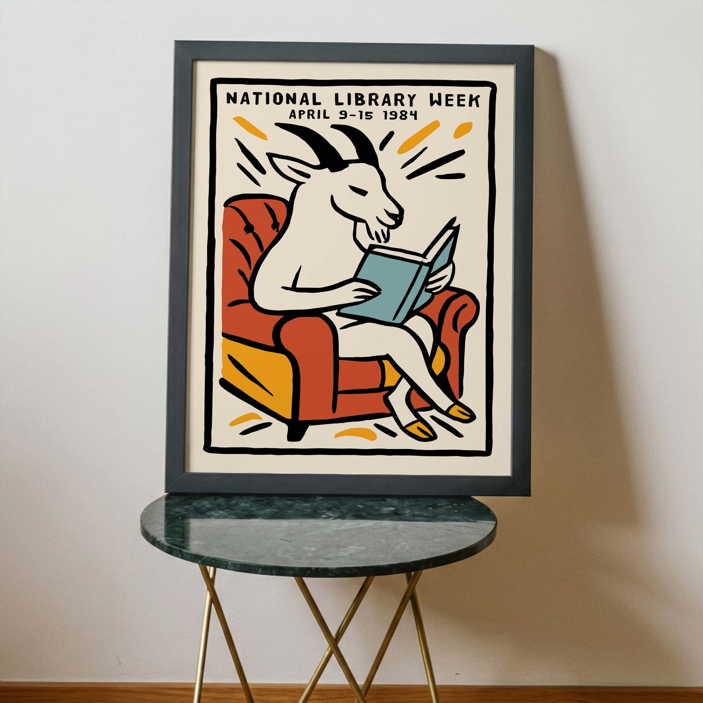 Reading Goat Library Wall Print Art