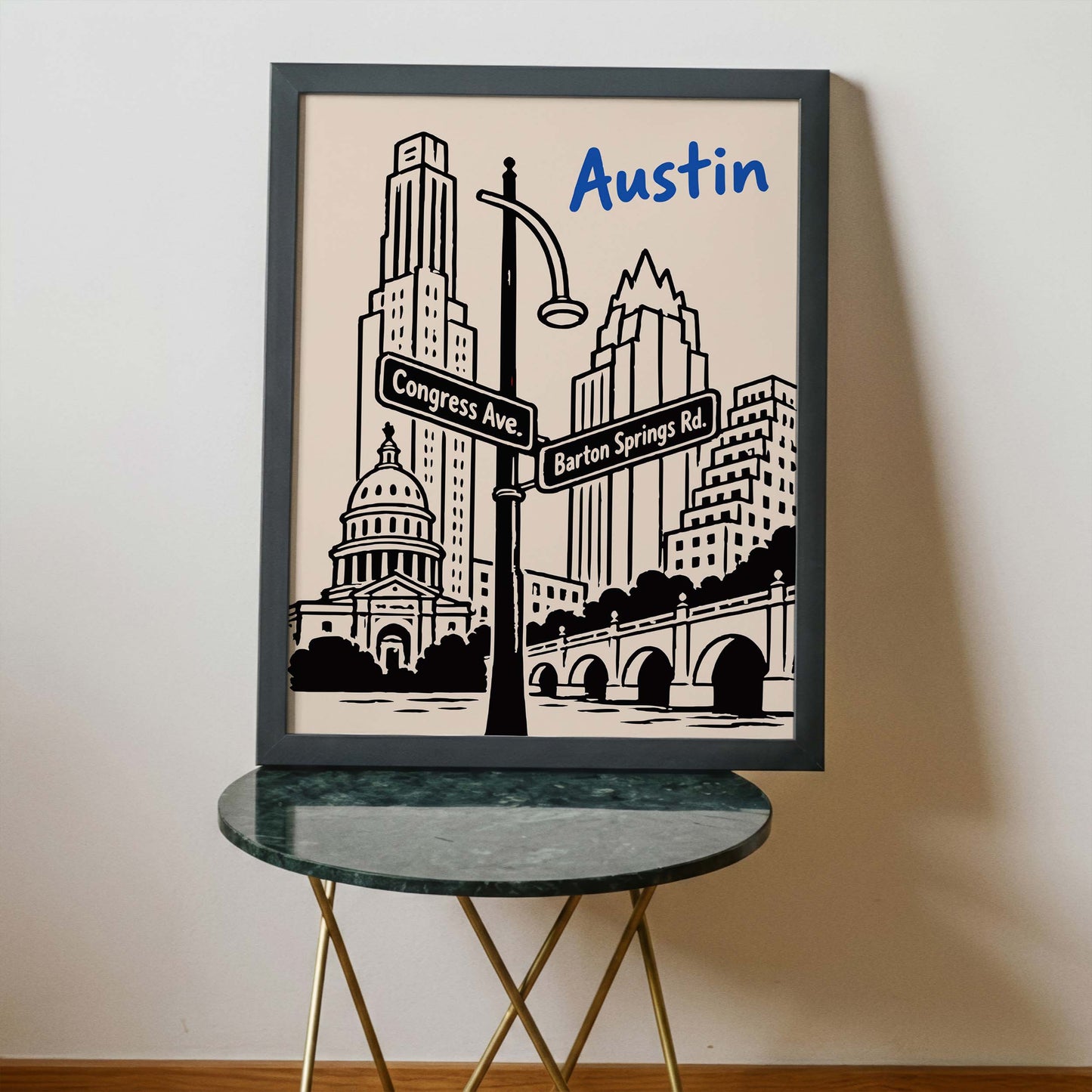 Austin Skyline Street Sign Art Print