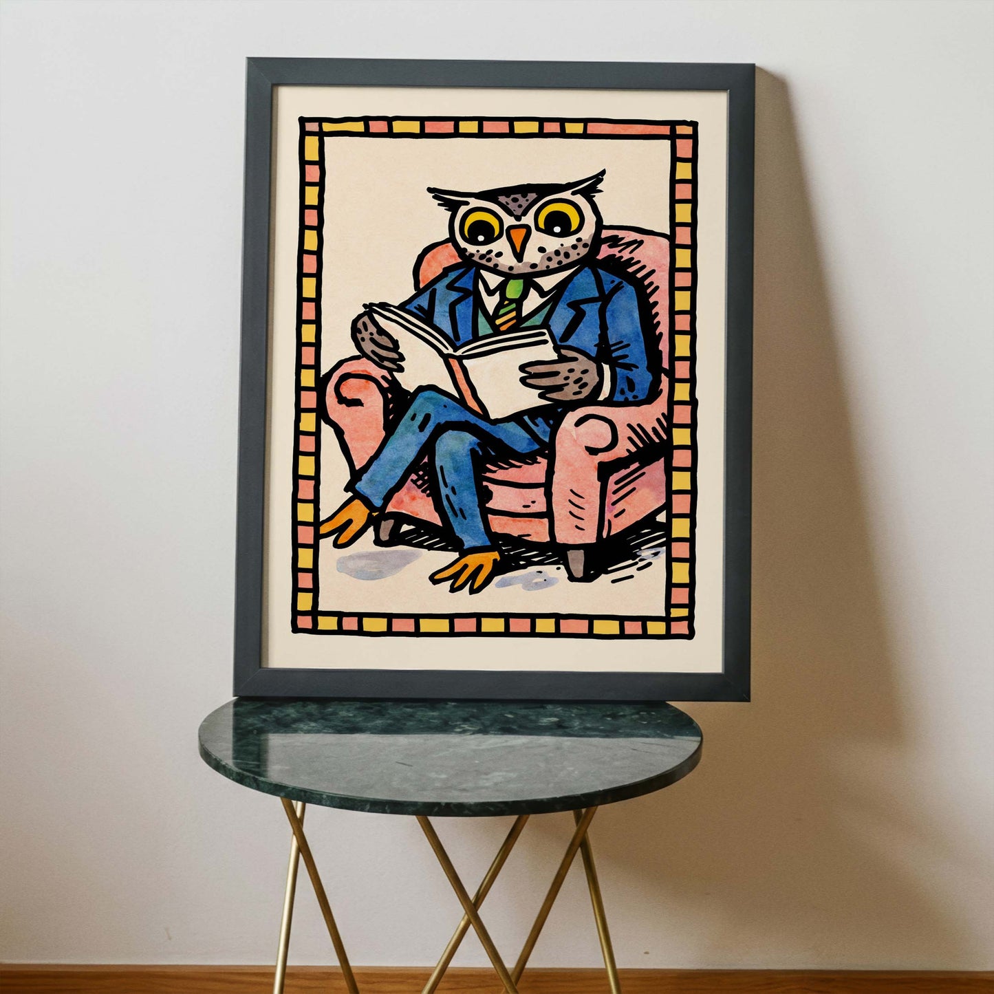 Owl Reading Chair Poster Print