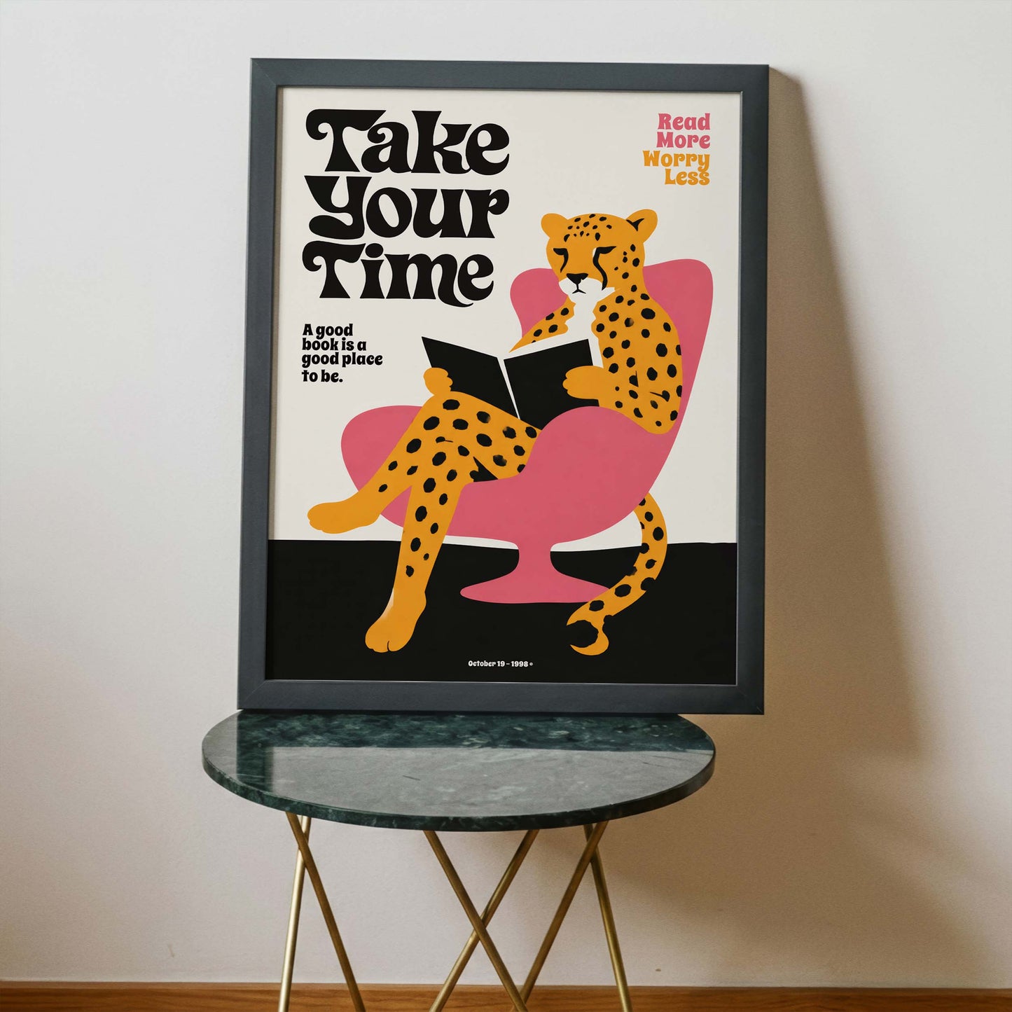 Retro Read More Worry Less Cheetah Poster