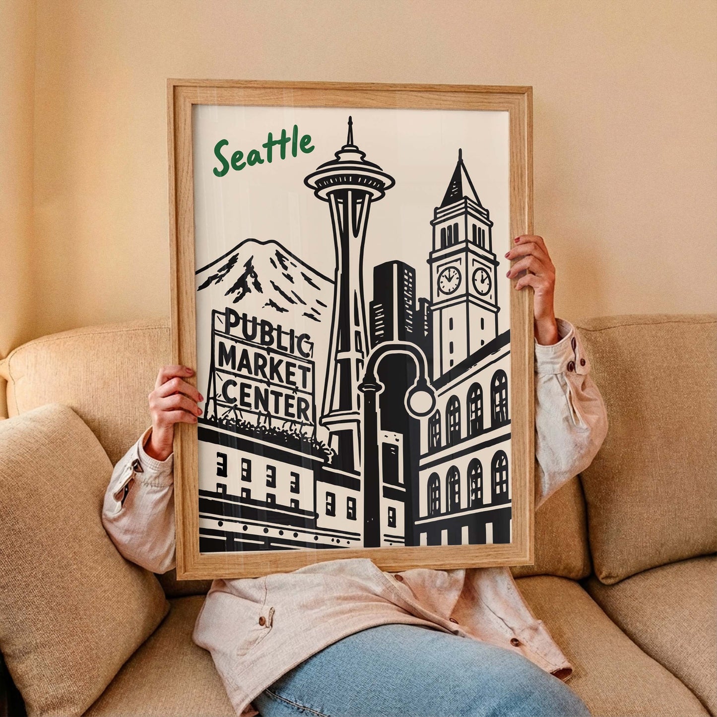 Seattle Landmark Skyline Vintage Poster